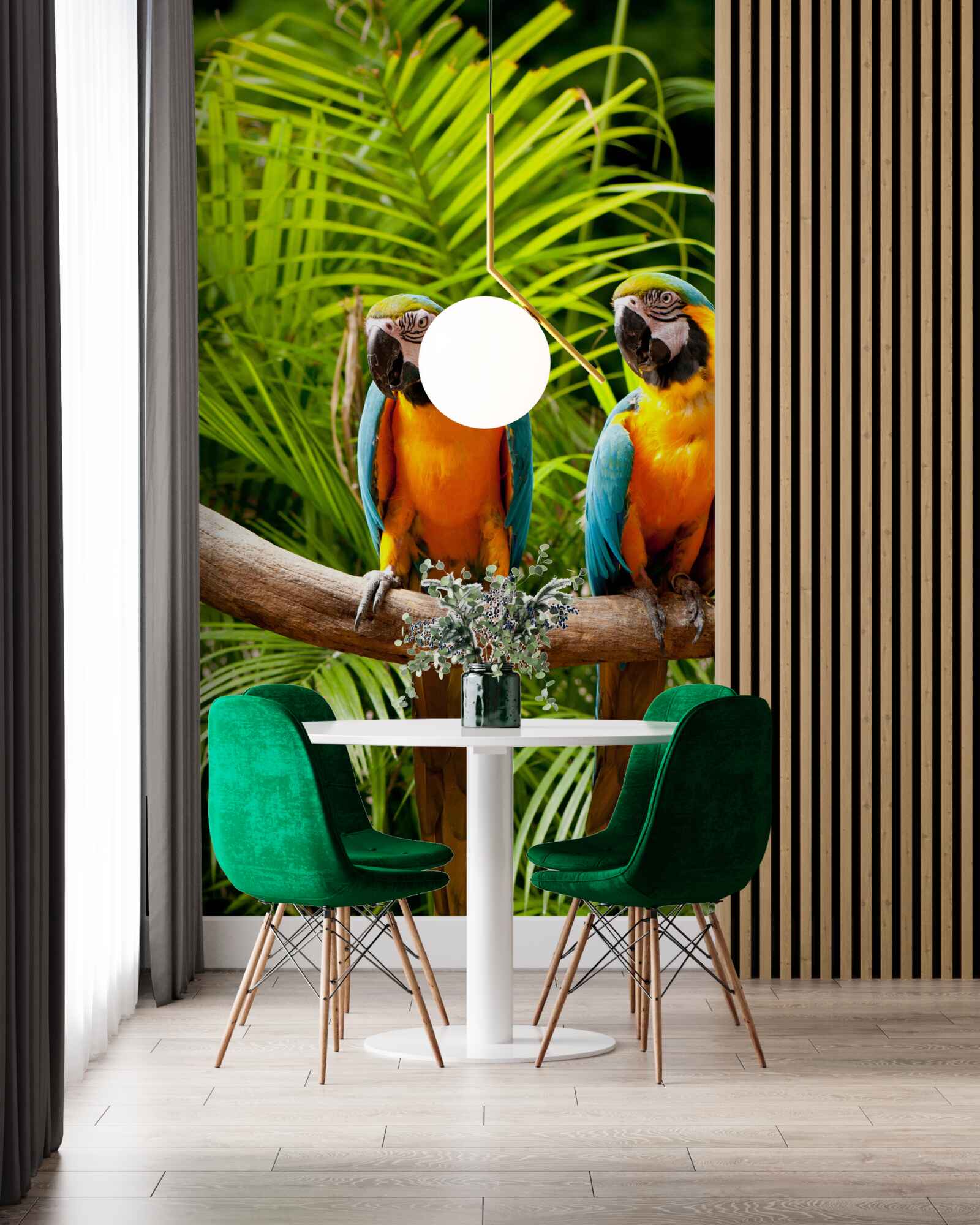 Fotobehang twee ares zittend op palmtakken