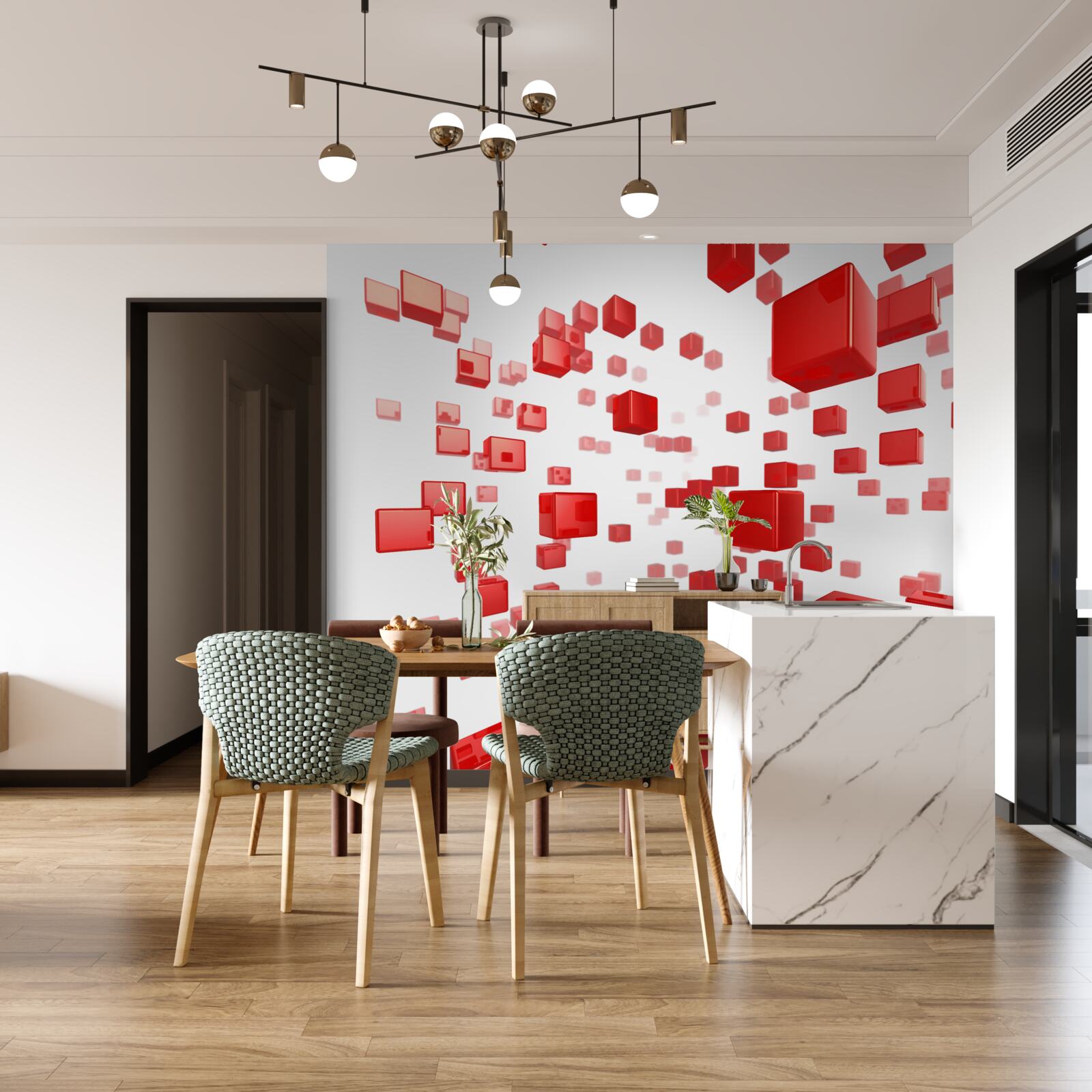 Fotobehang groeiende helderrode vierkanten