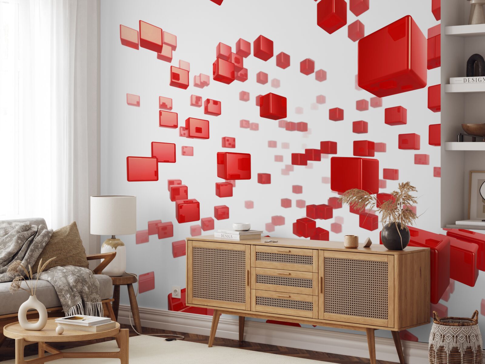 Fotobehang groeiende helderrode vierkanten