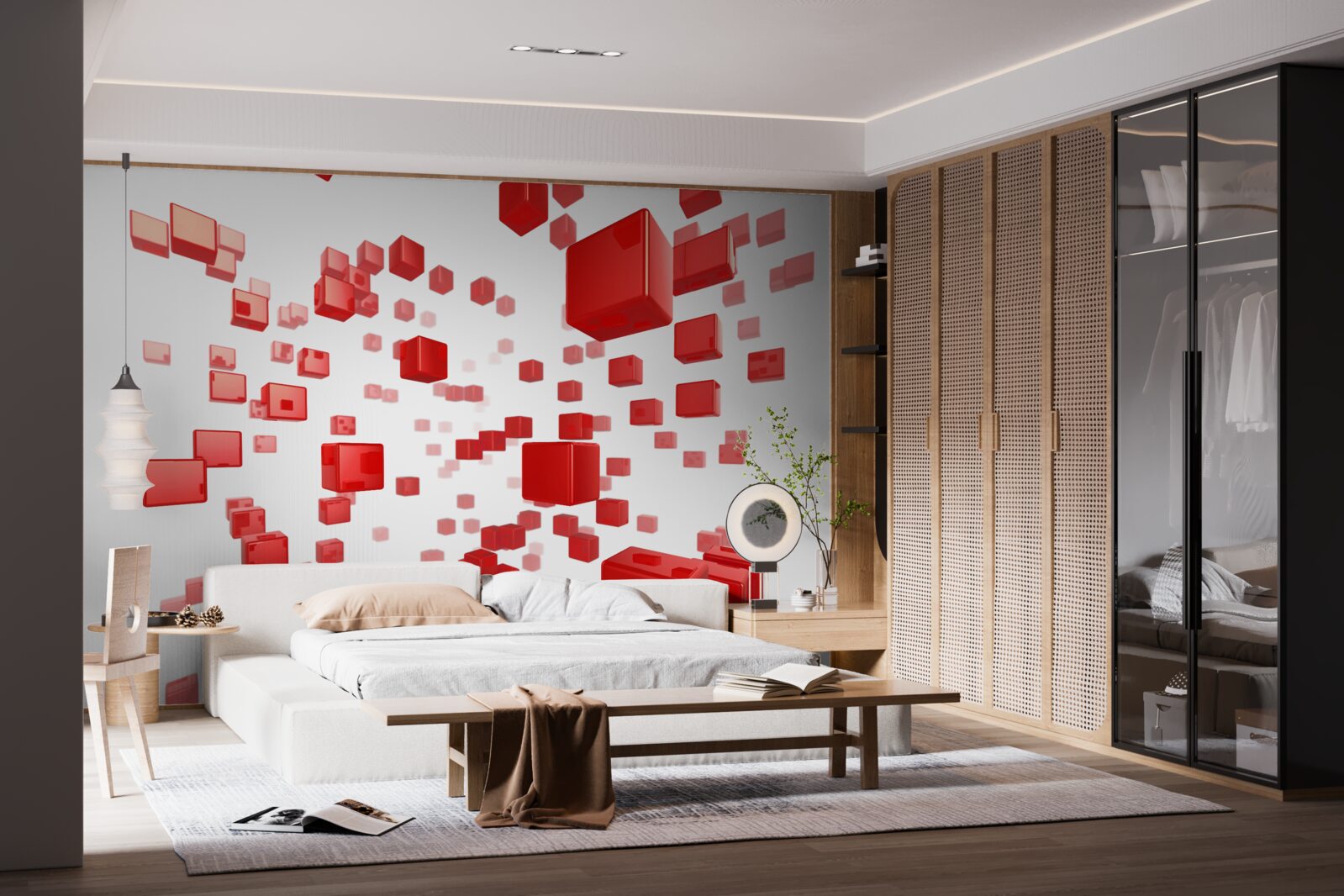 Fotobehang groeiende helderrode vierkanten