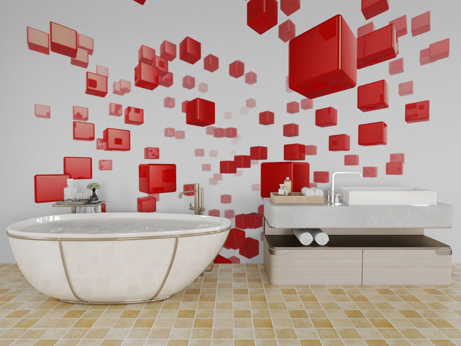 Fotobehang groeiende helderrode vierkanten