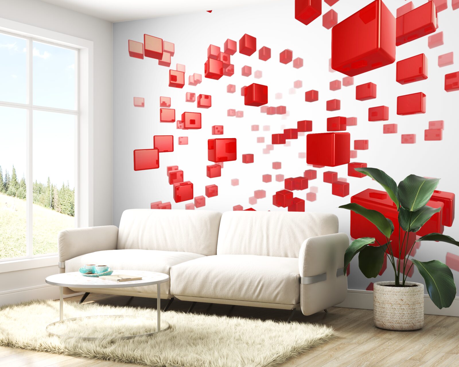 Fotobehang groeiende helderrode vierkanten