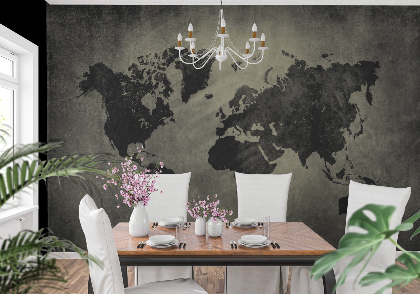 Fotobehang silhouetten van landen op een betonnen muur