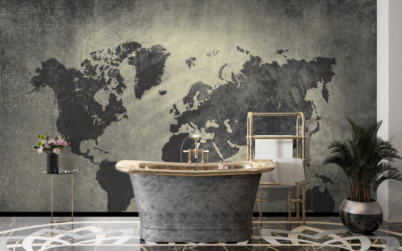 Fotobehang silhouetten van landen op een betonnen muur