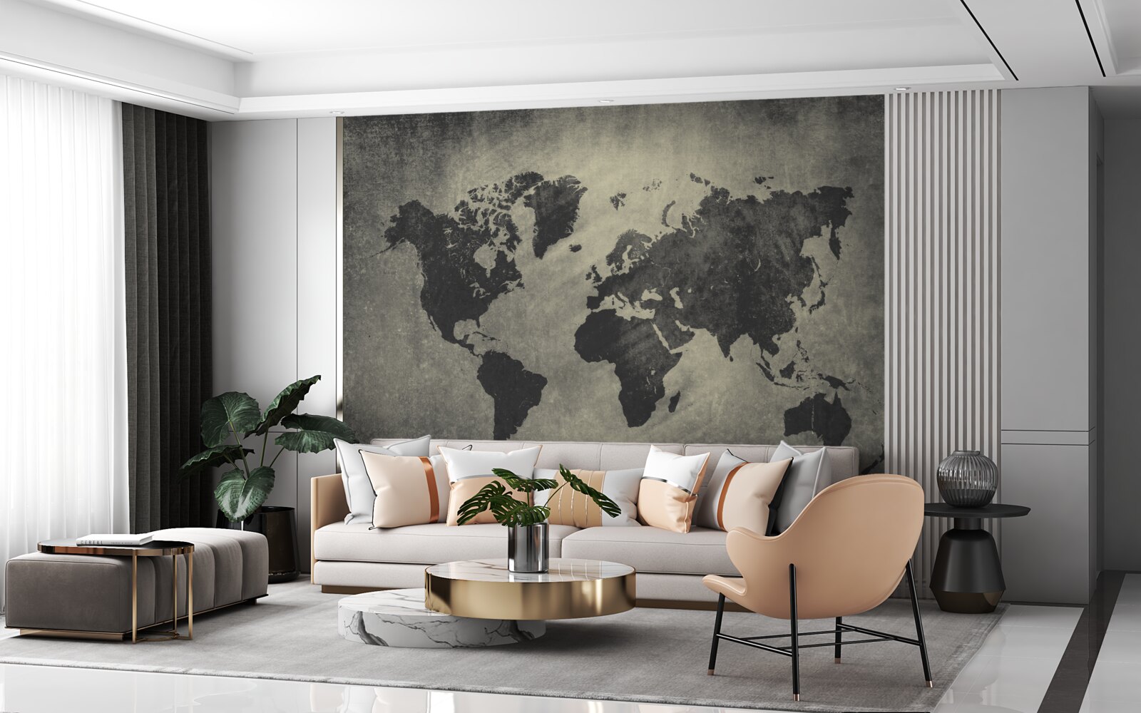 Fotobehang silhouetten van landen op een betonnen muur