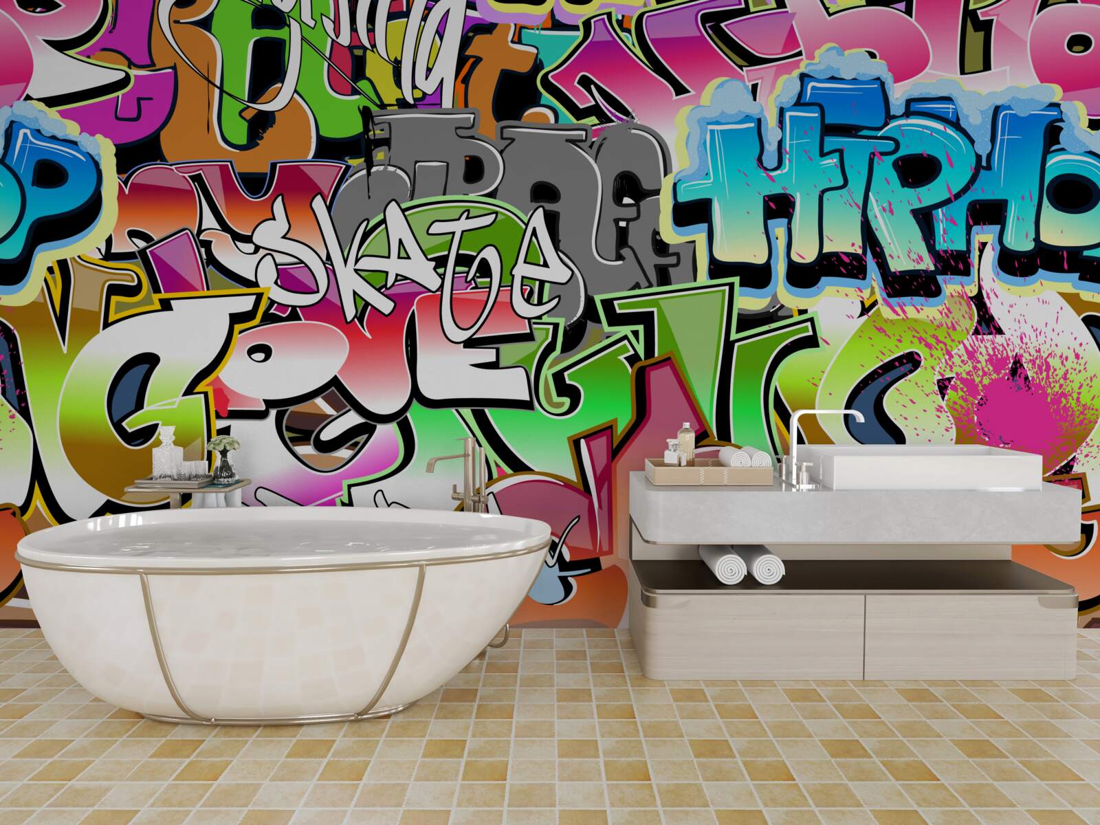 Fotobehang opvallende graffiti met heldere letters