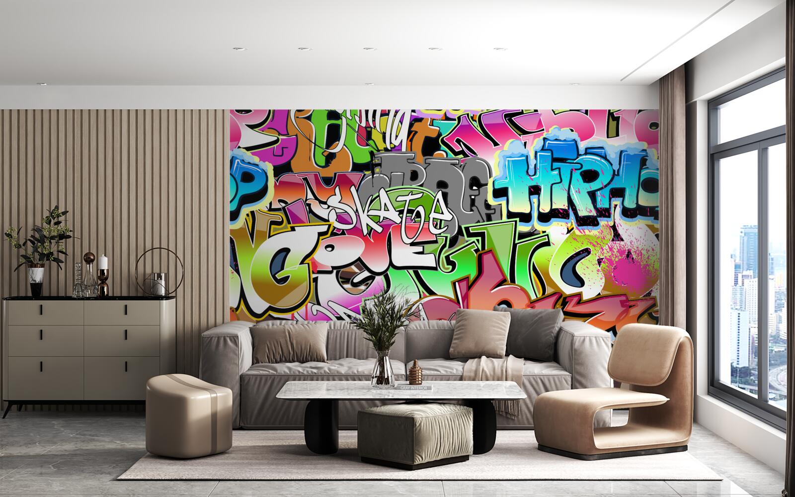 Fotobehang opvallende graffiti met heldere letters