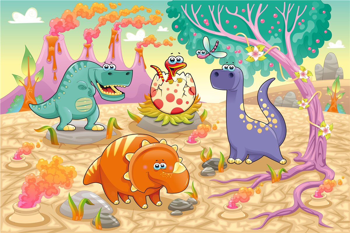 Fotobehang dinosaurussen op het gazon