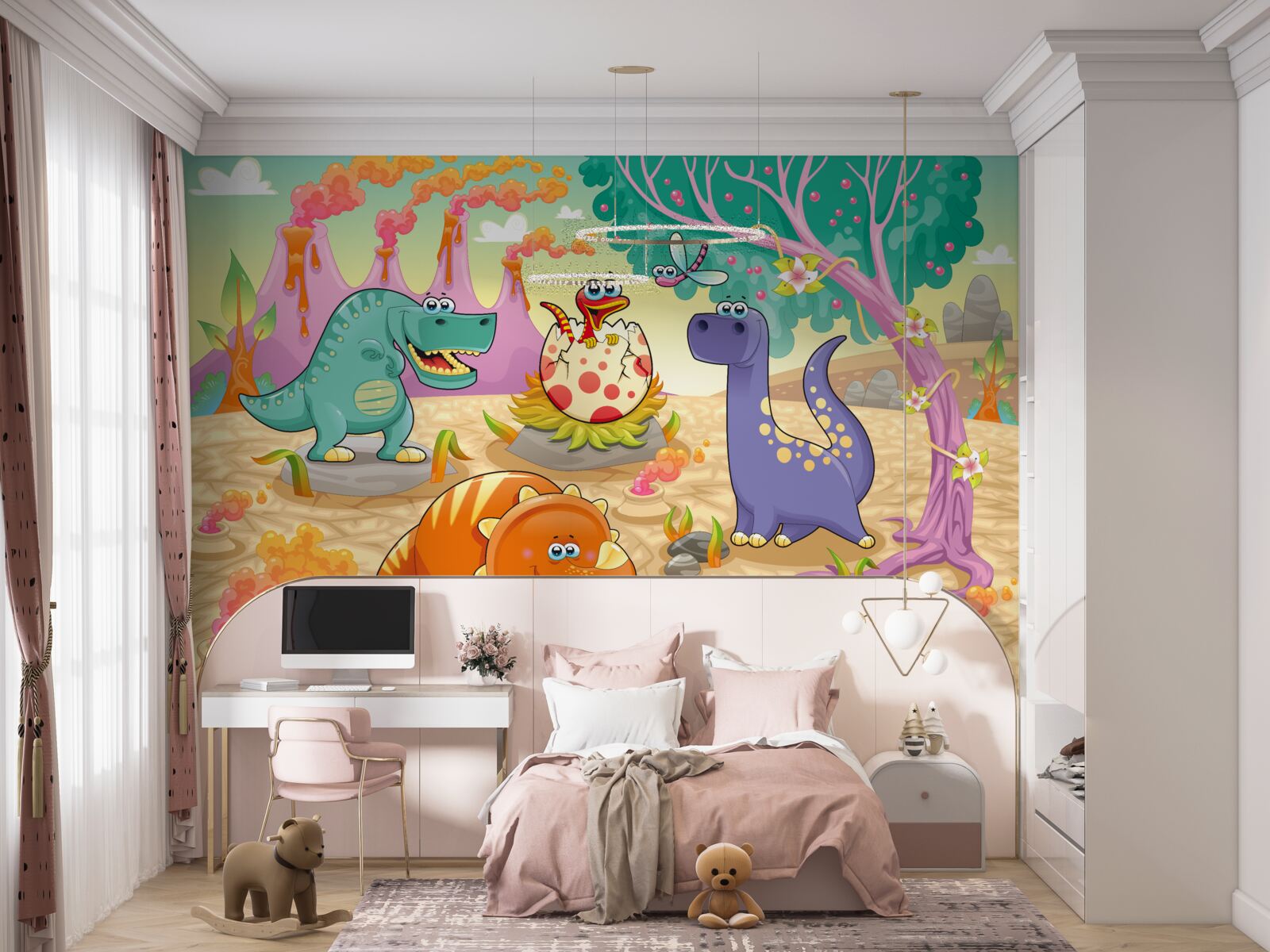 Fotobehang dinosaurussen op het gazon