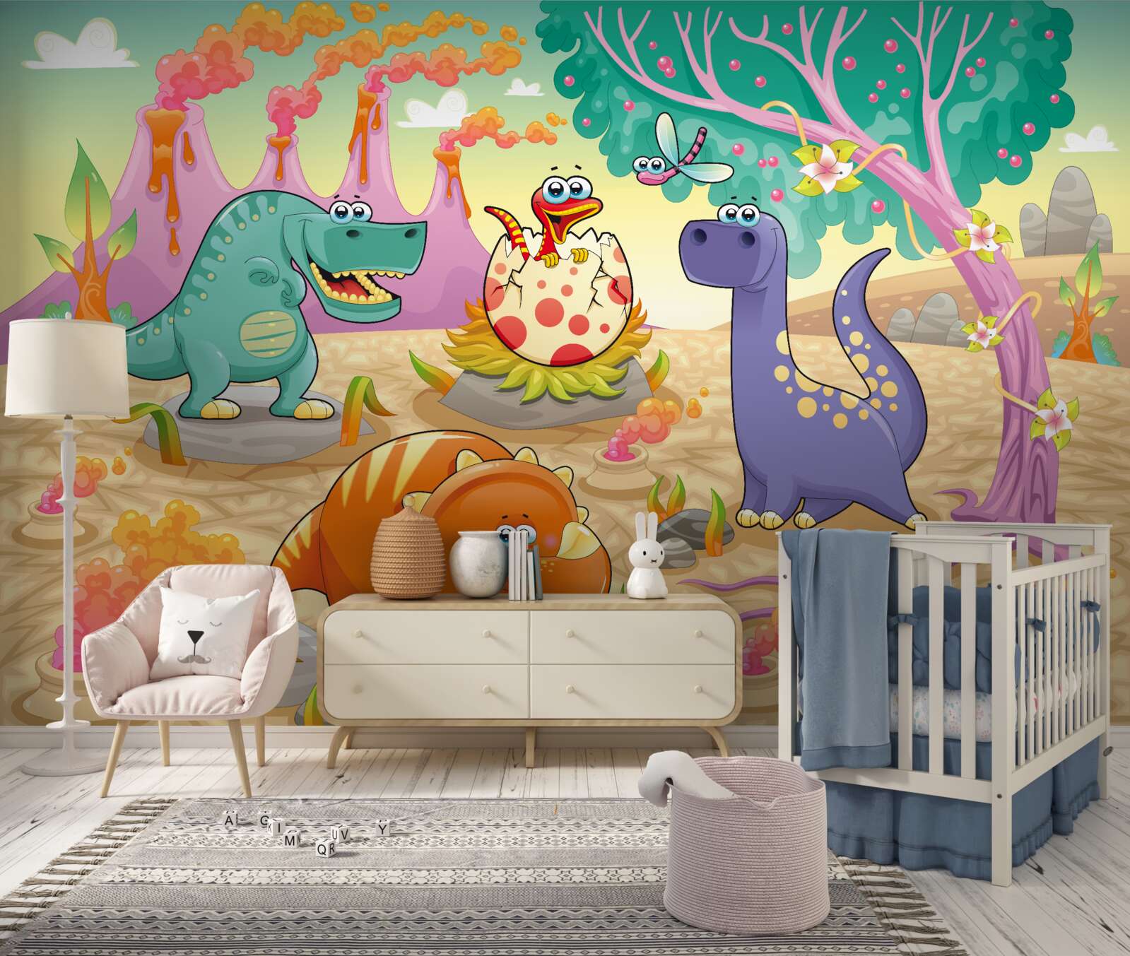 Fotobehang dinosaurussen op het gazon