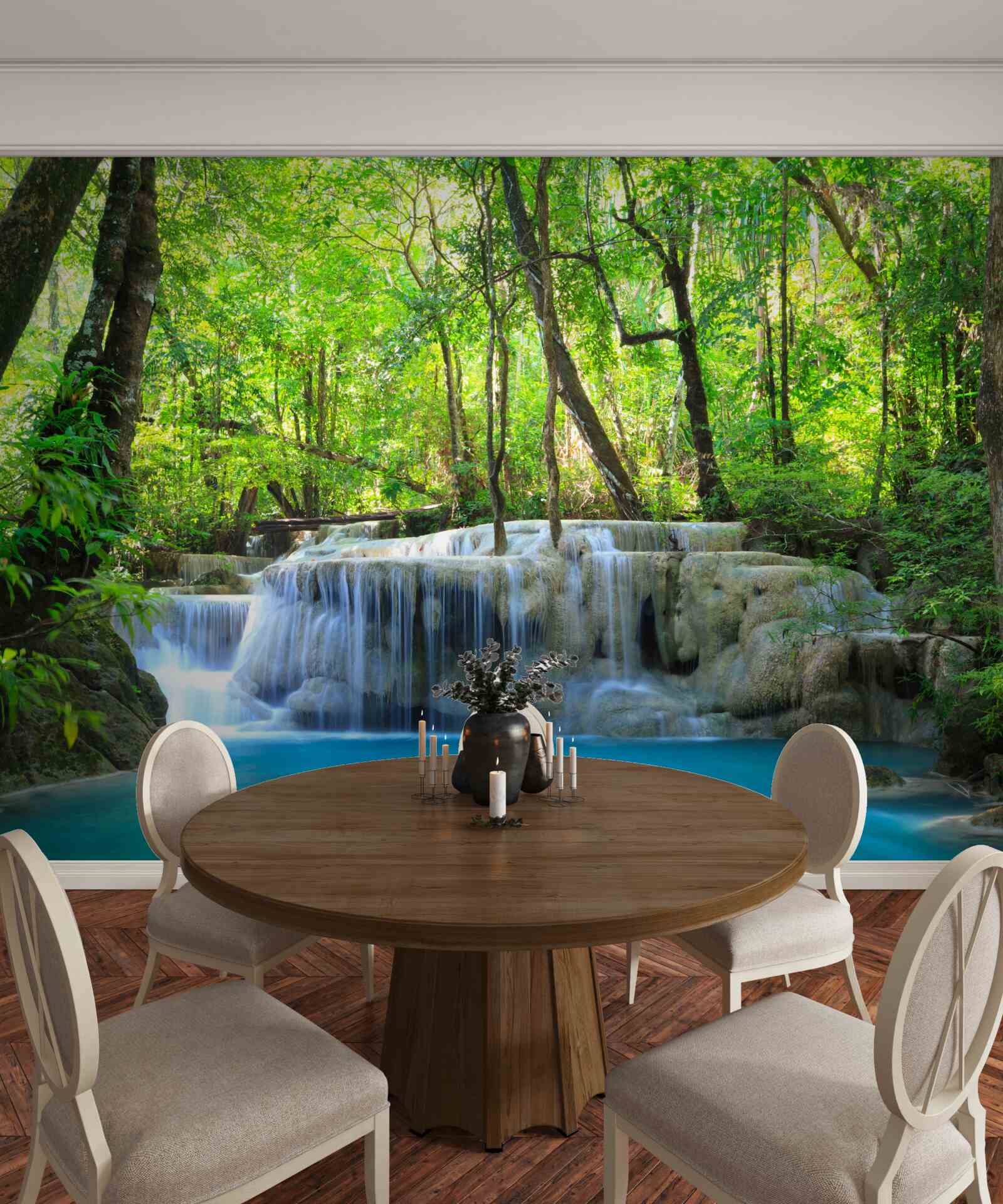 Fotobehang groen bos verbergt een waterval