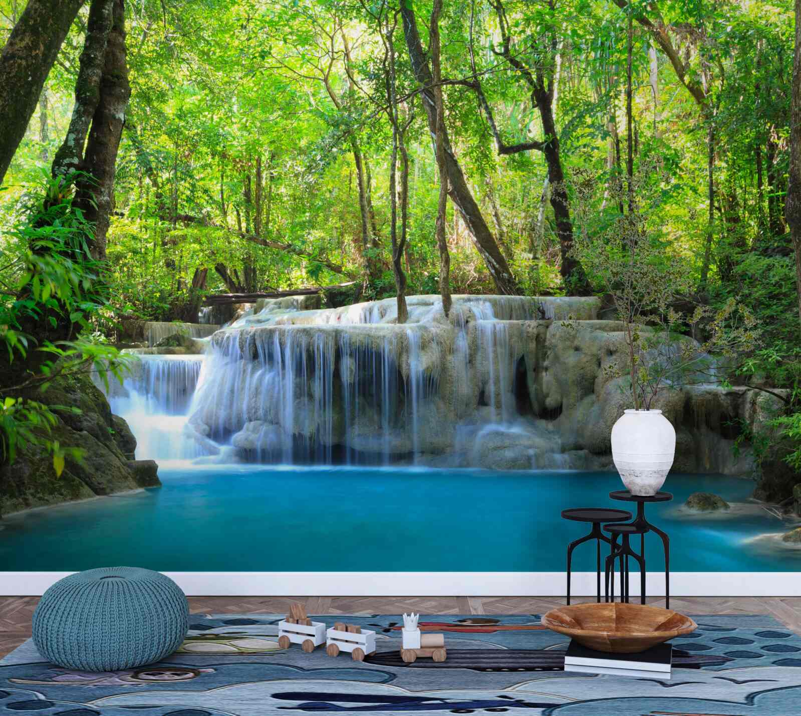 Fotobehang groen bos verbergt een waterval