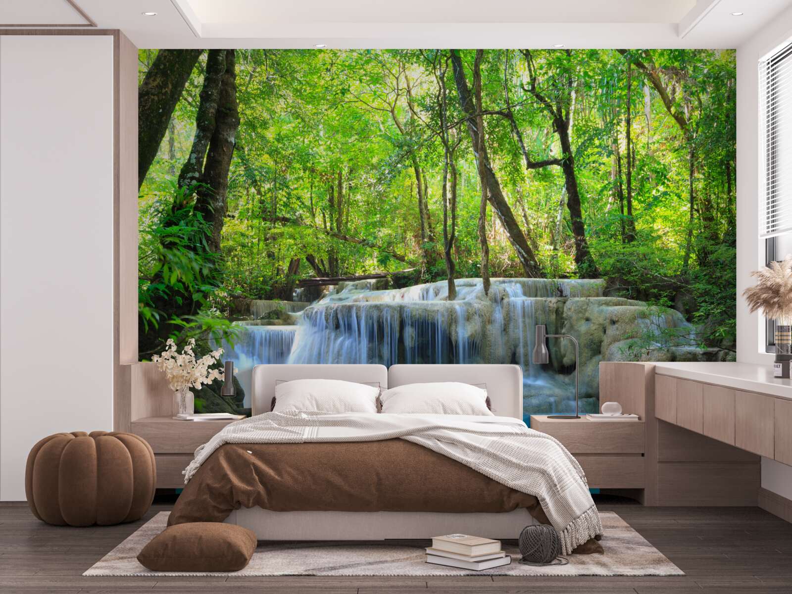 Fotobehang groen bos verbergt een waterval