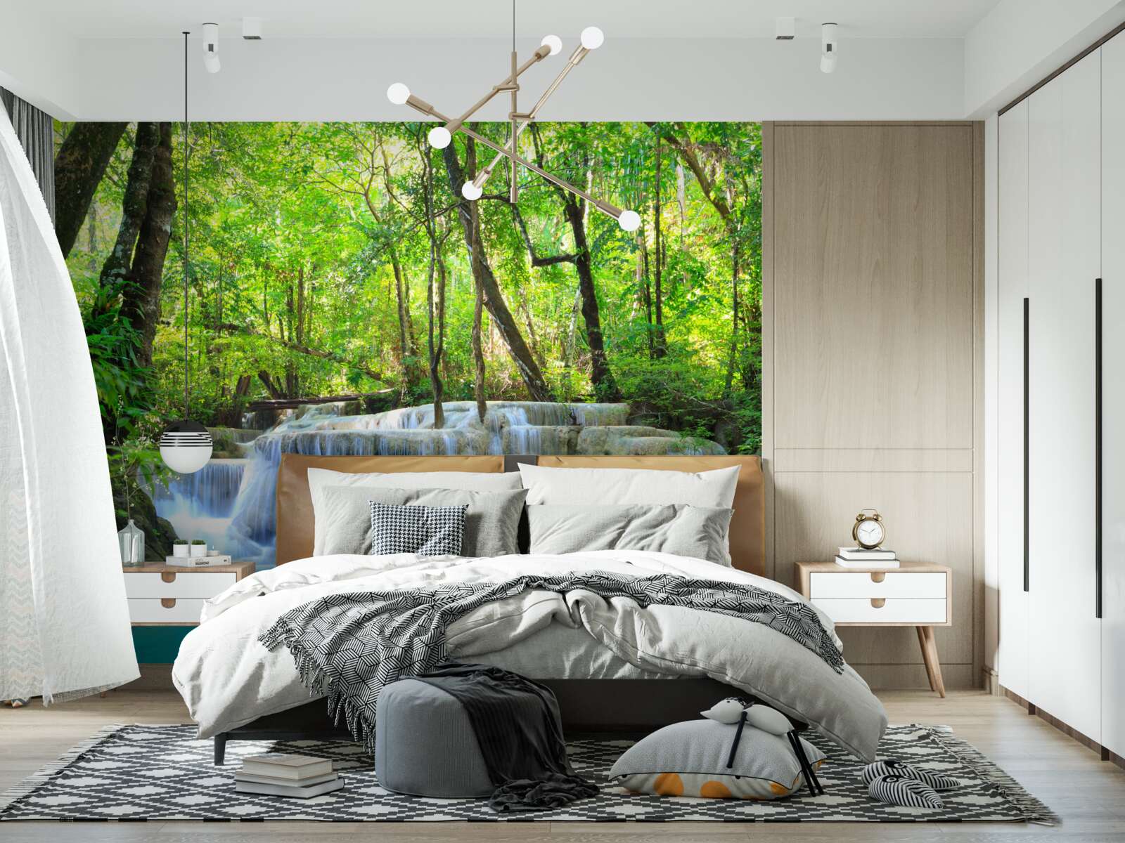 Fotobehang groen bos verbergt een waterval