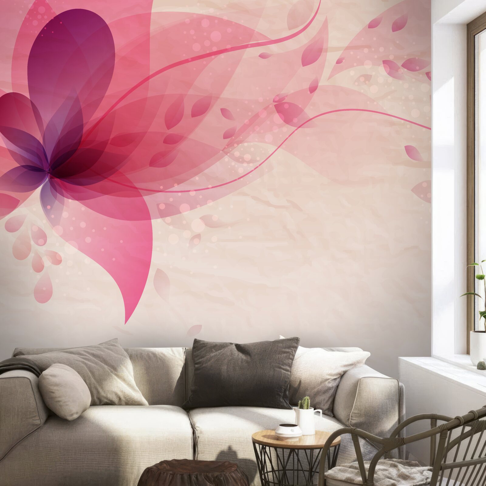 Fotobehang abstractie van een lotusbloem in rode tinten