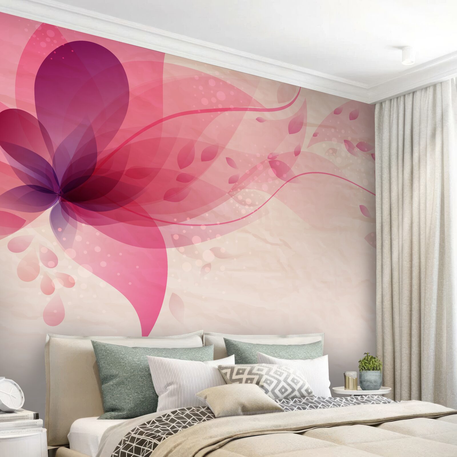 Fotobehang abstractie van een lotusbloem in rode tinten