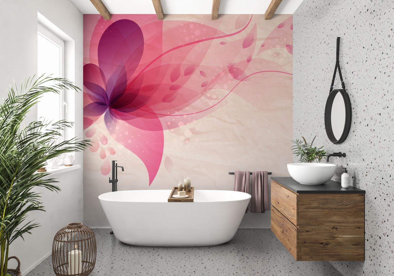 Fotobehang abstractie van een lotusbloem in rode tinten