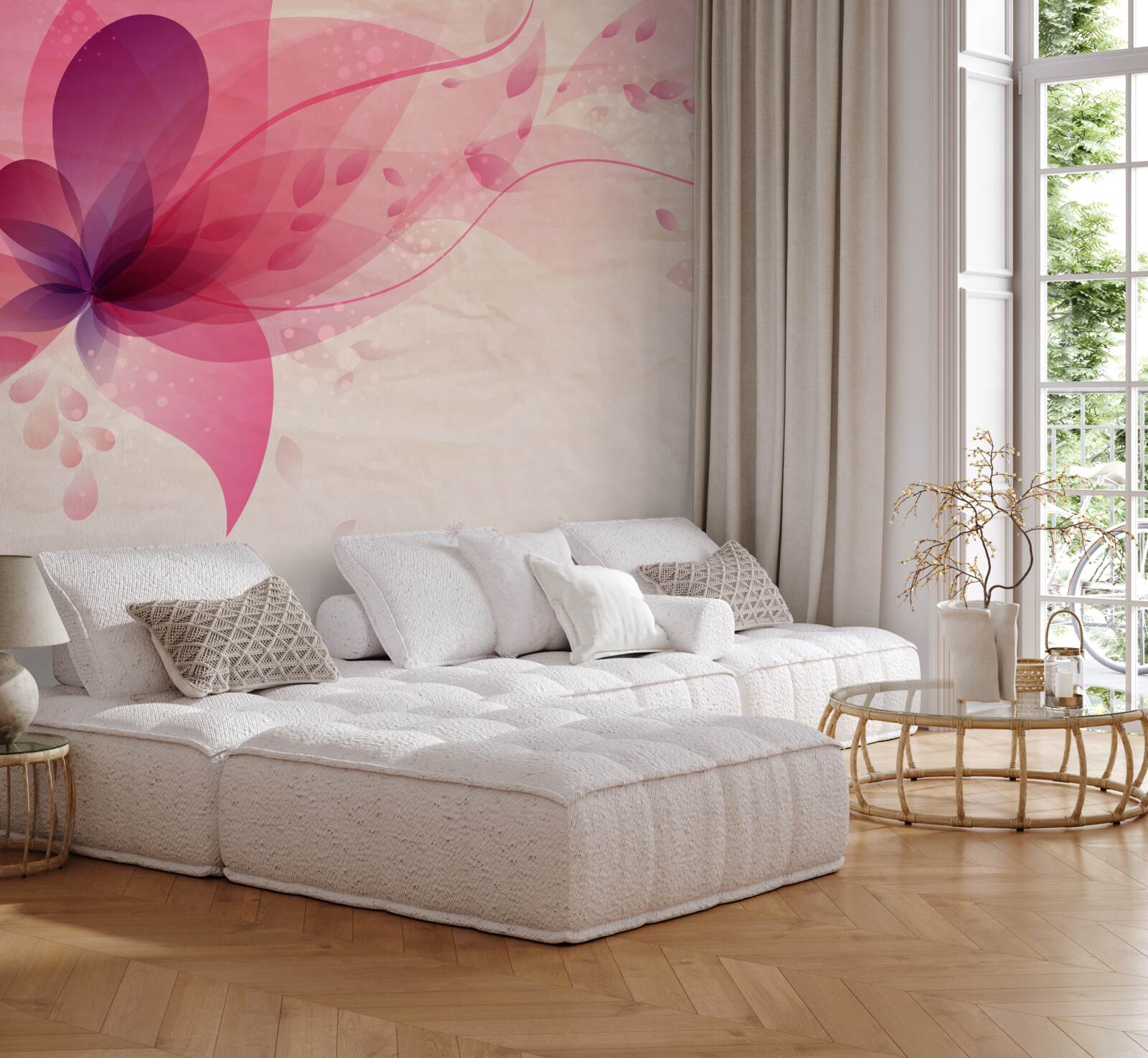 Fotobehang abstractie van een lotusbloem in rode tinten