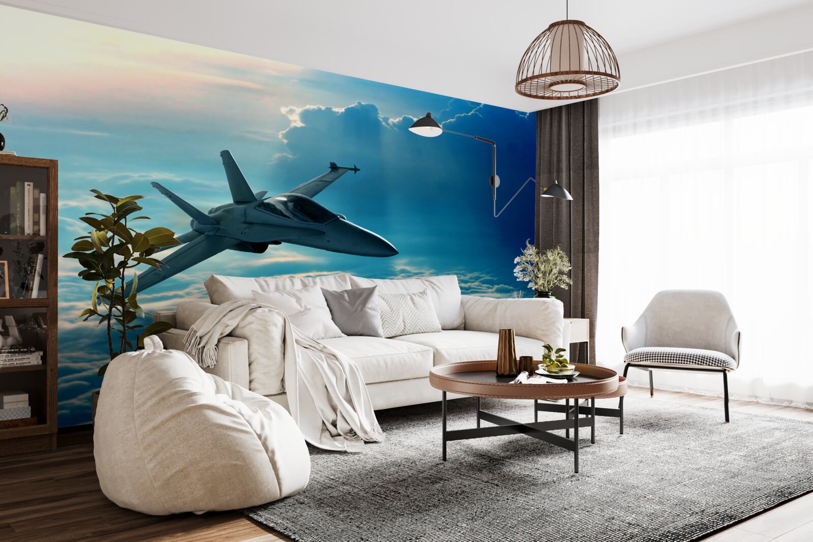 Fotobehang Gevechtsvliegtuig raast door de wolken