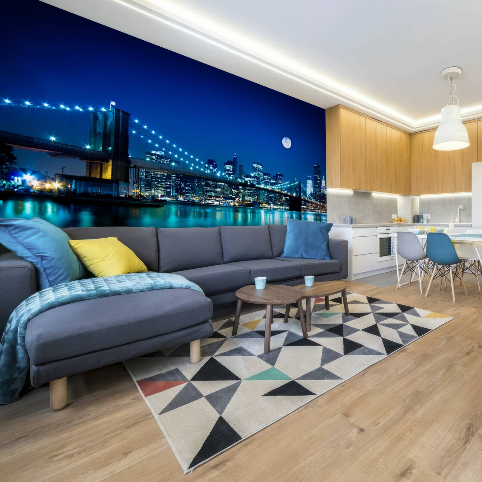 Fotobehang brooklyn bridge verlicht door nachtelijk maanlicht