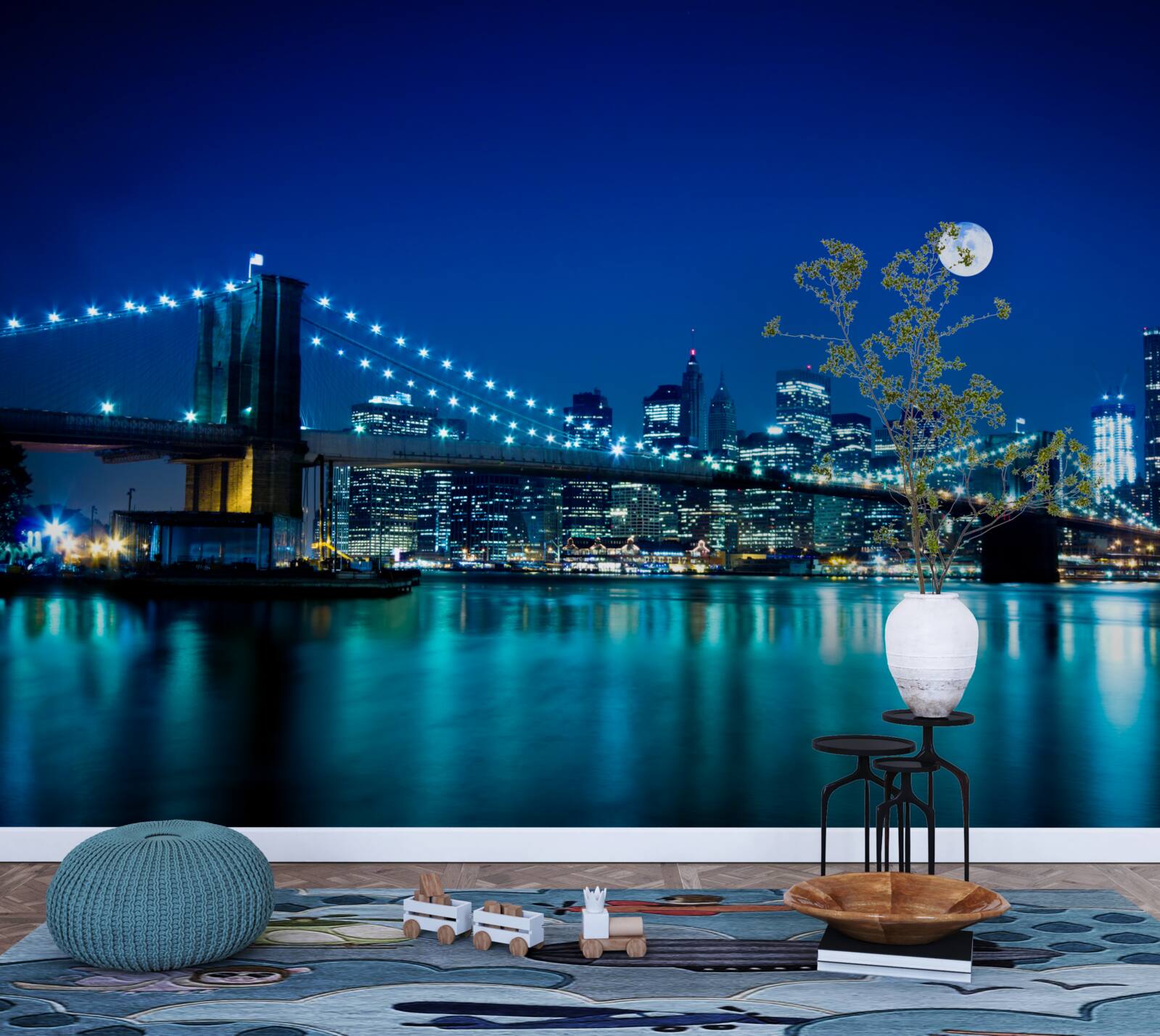 Fotobehang brooklyn bridge verlicht door nachtelijk maanlicht