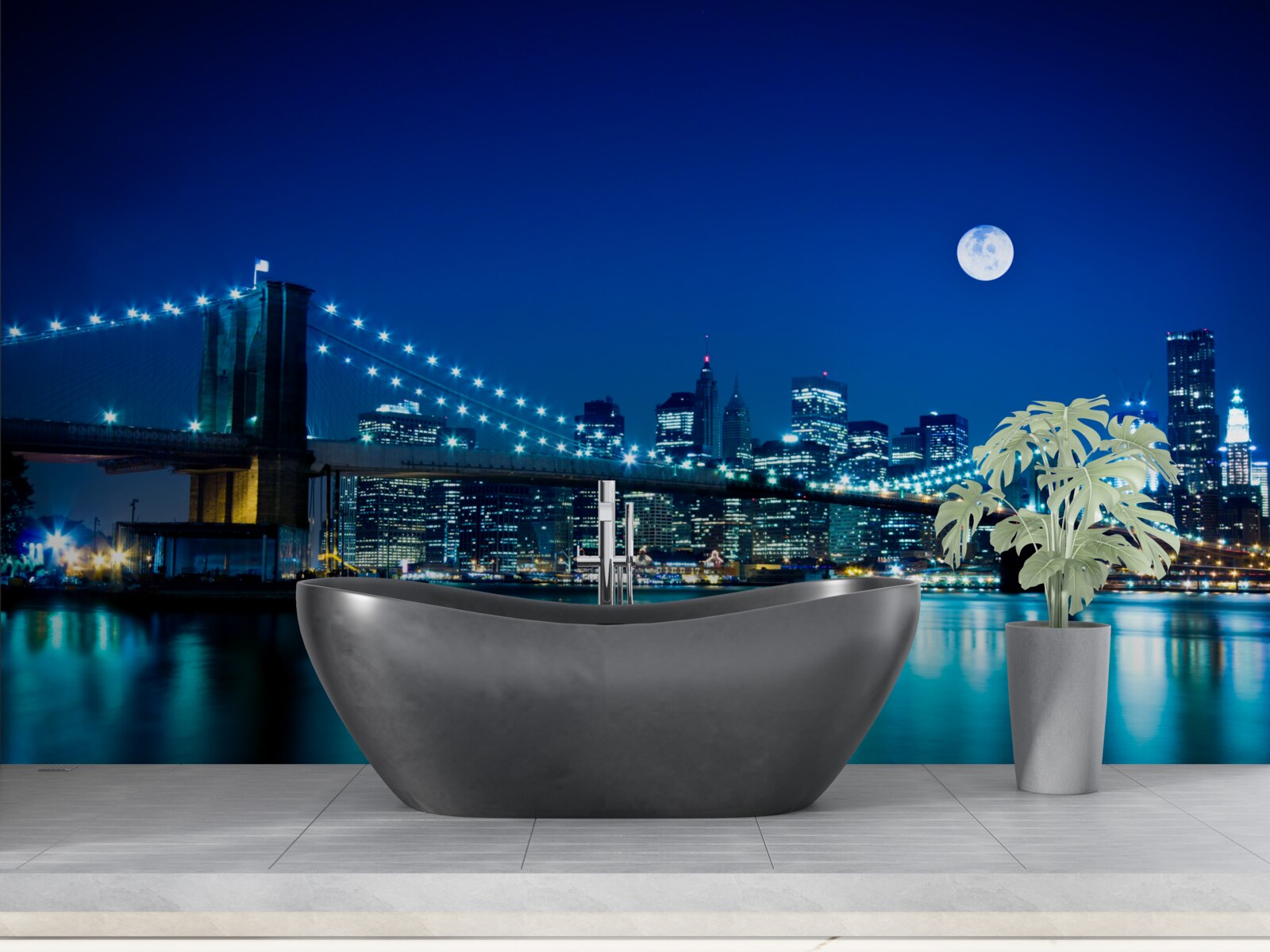 Fotobehang brooklyn bridge verlicht door nachtelijk maanlicht