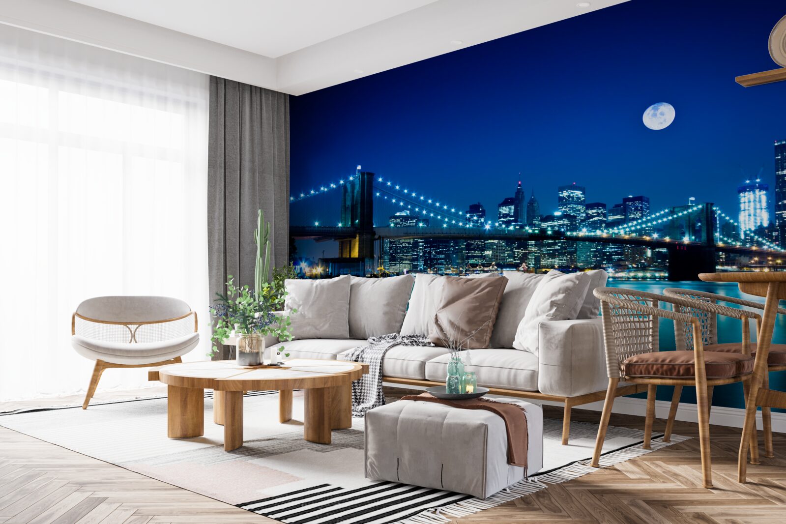 Fotobehang brooklyn bridge verlicht door nachtelijk maanlicht