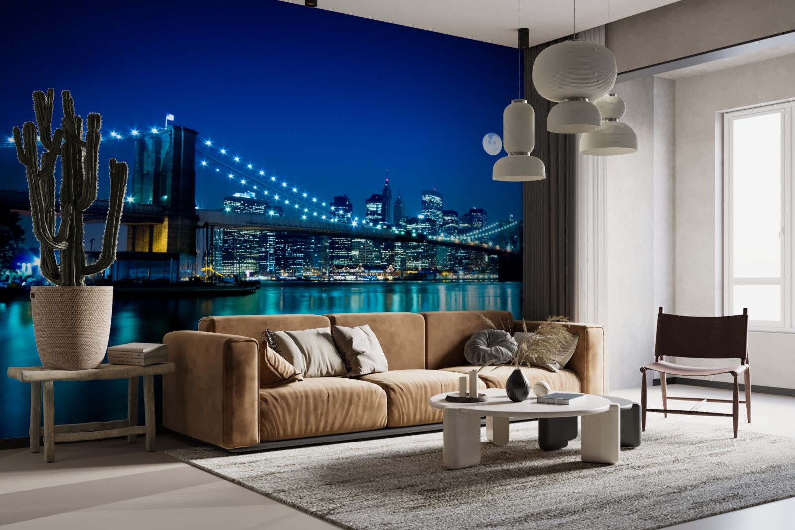 Fotobehang brooklyn bridge verlicht door nachtelijk maanlicht