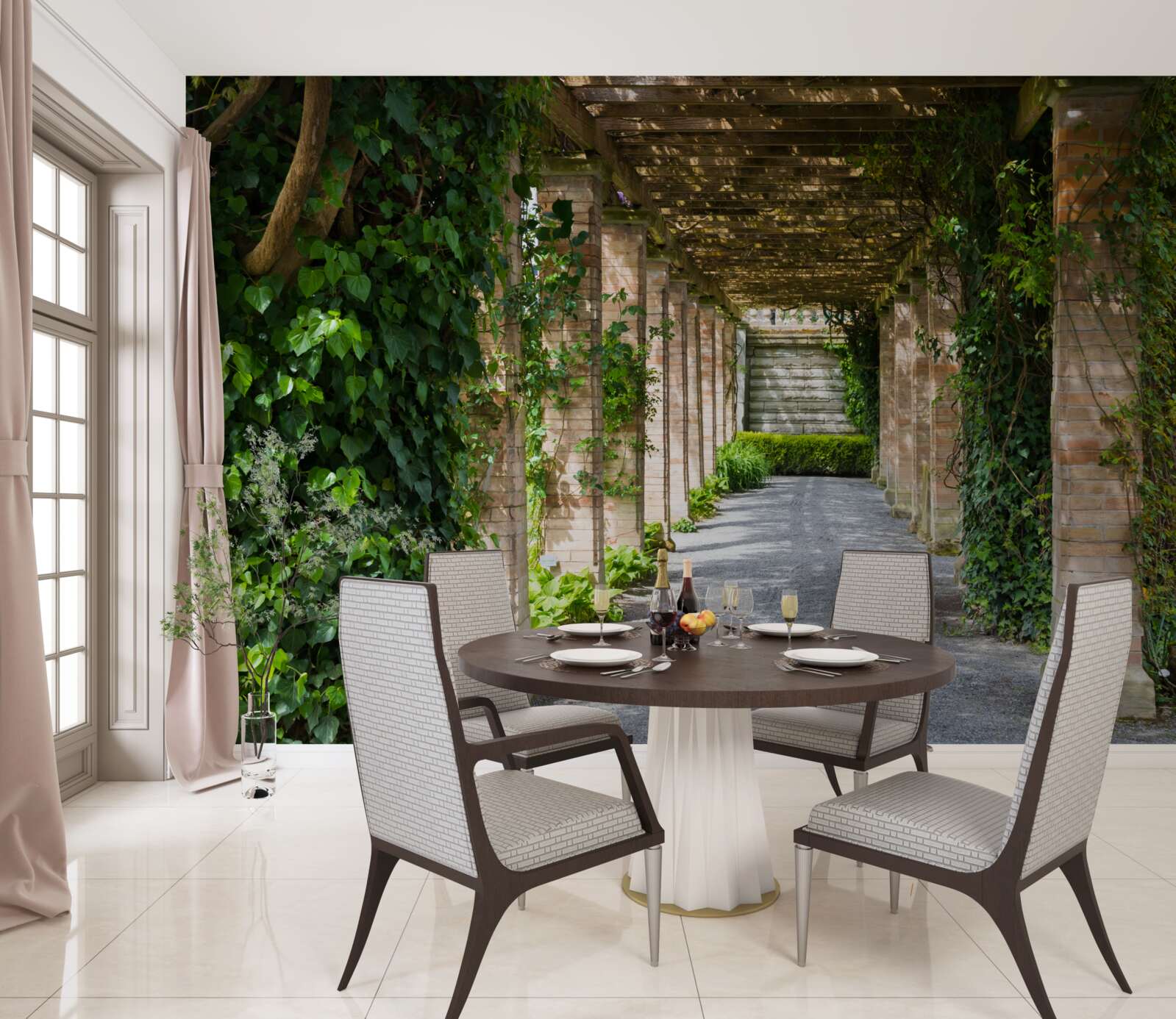 Fotobehang fascinerende bruine tunnel omringd door groene planten