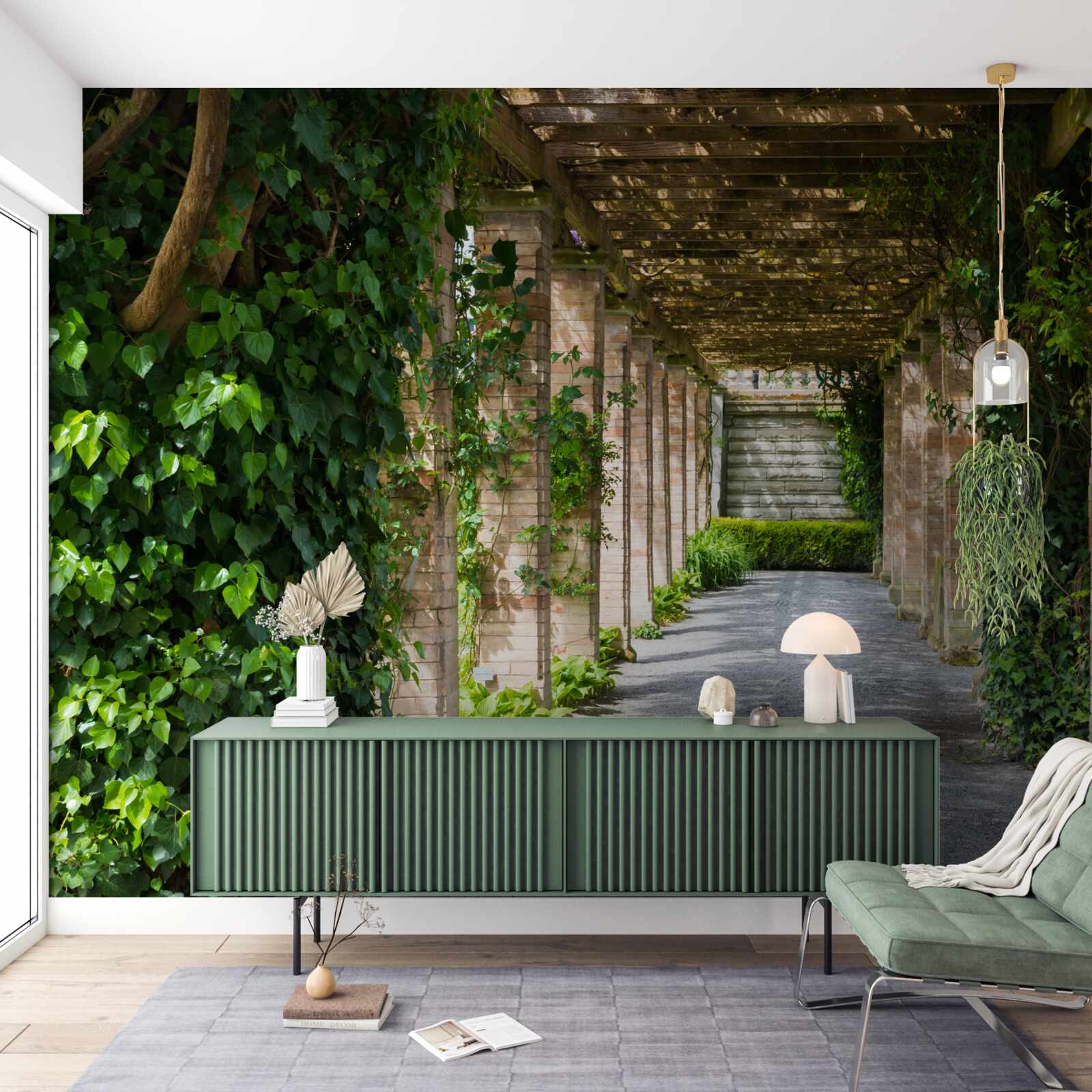 Fotobehang fascinerende bruine tunnel omringd door groene planten