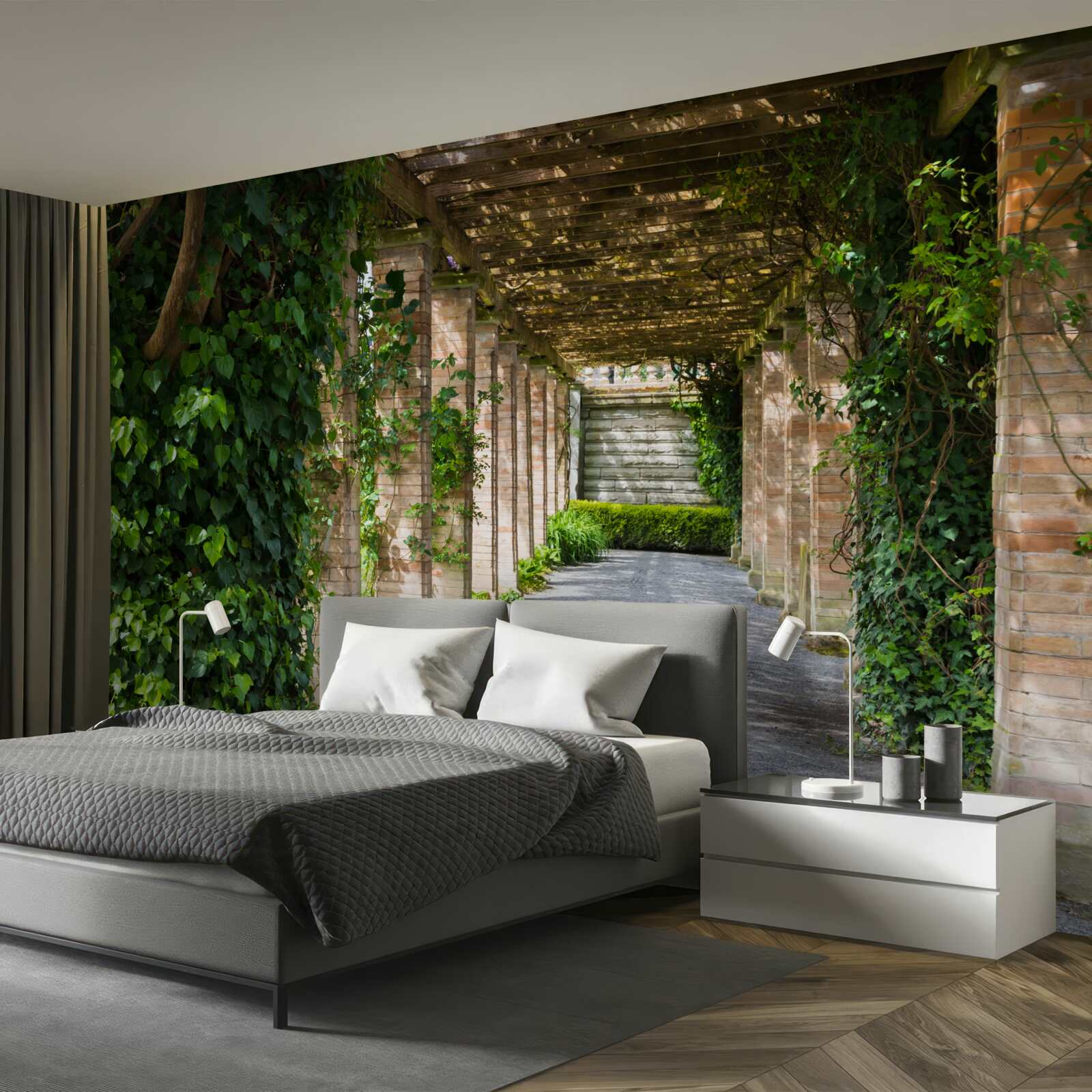 Fotobehang fascinerende bruine tunnel omringd door groene planten