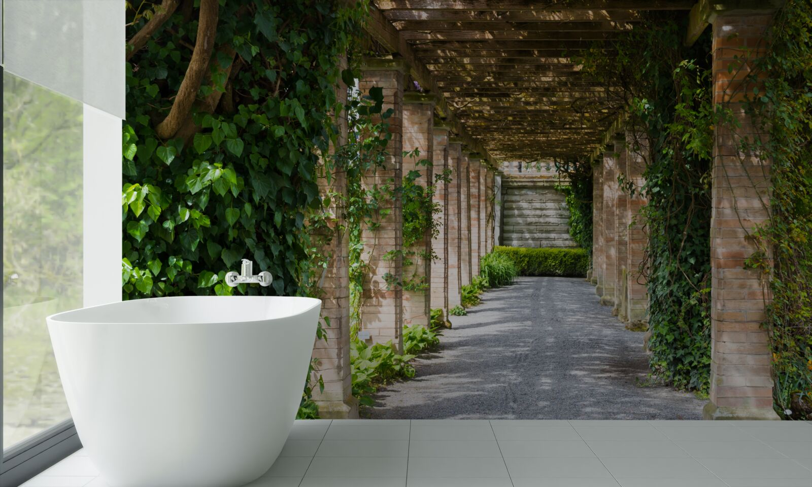 Fotobehang fascinerende bruine tunnel omringd door groene planten