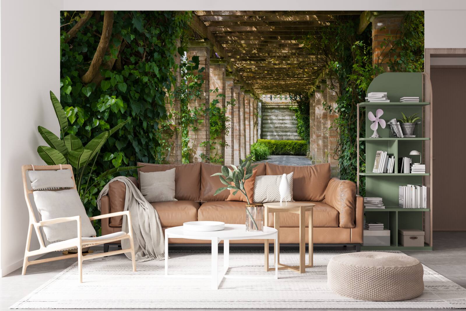 Fotobehang fascinerende bruine tunnel omringd door groene planten