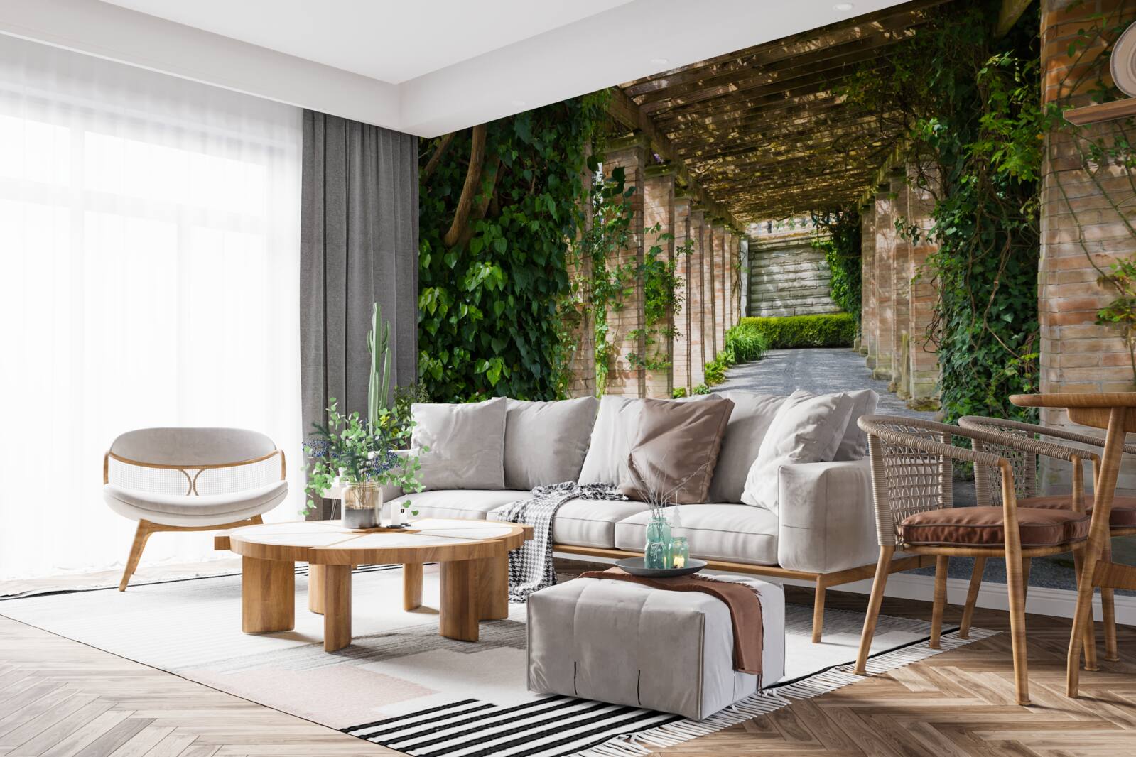 Fotobehang fascinerende bruine tunnel omringd door groene planten