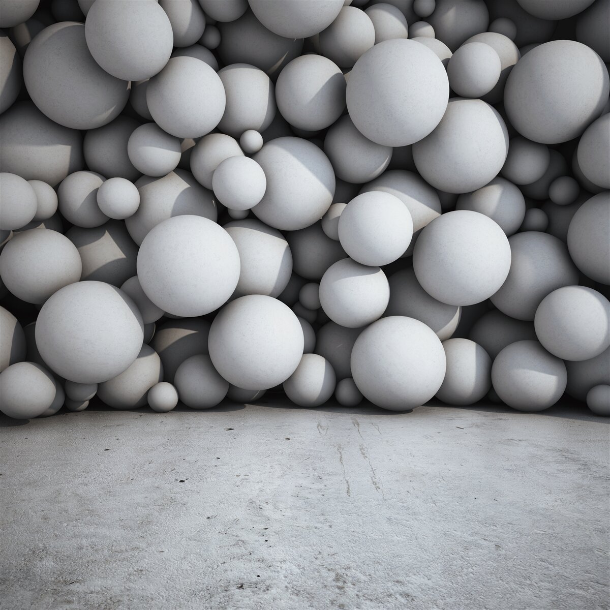 Fotobehang een barrière van zilveren ballen die in de lucht zweven