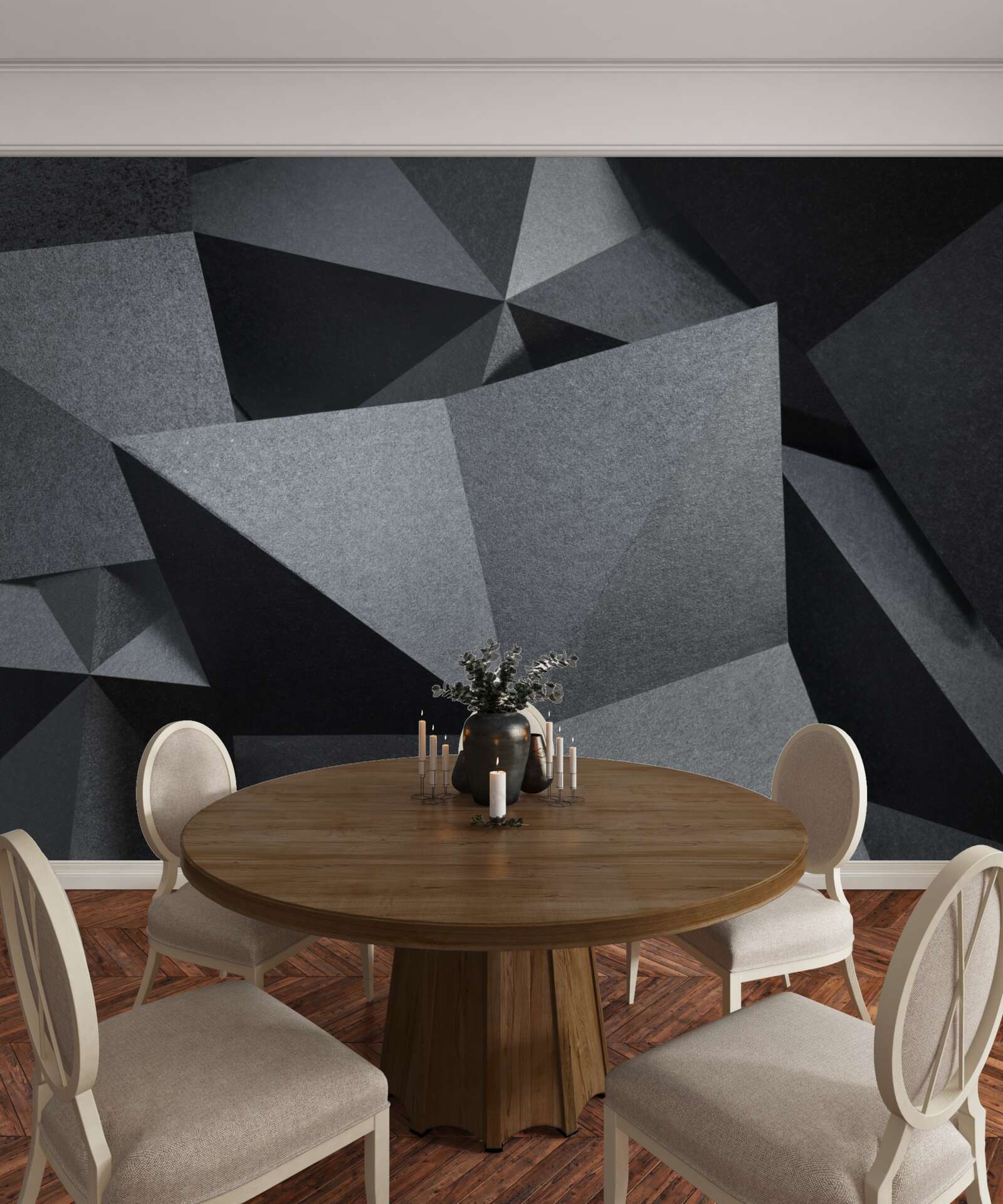 Fotobehang geometrische figuren op een donkere achtergrond