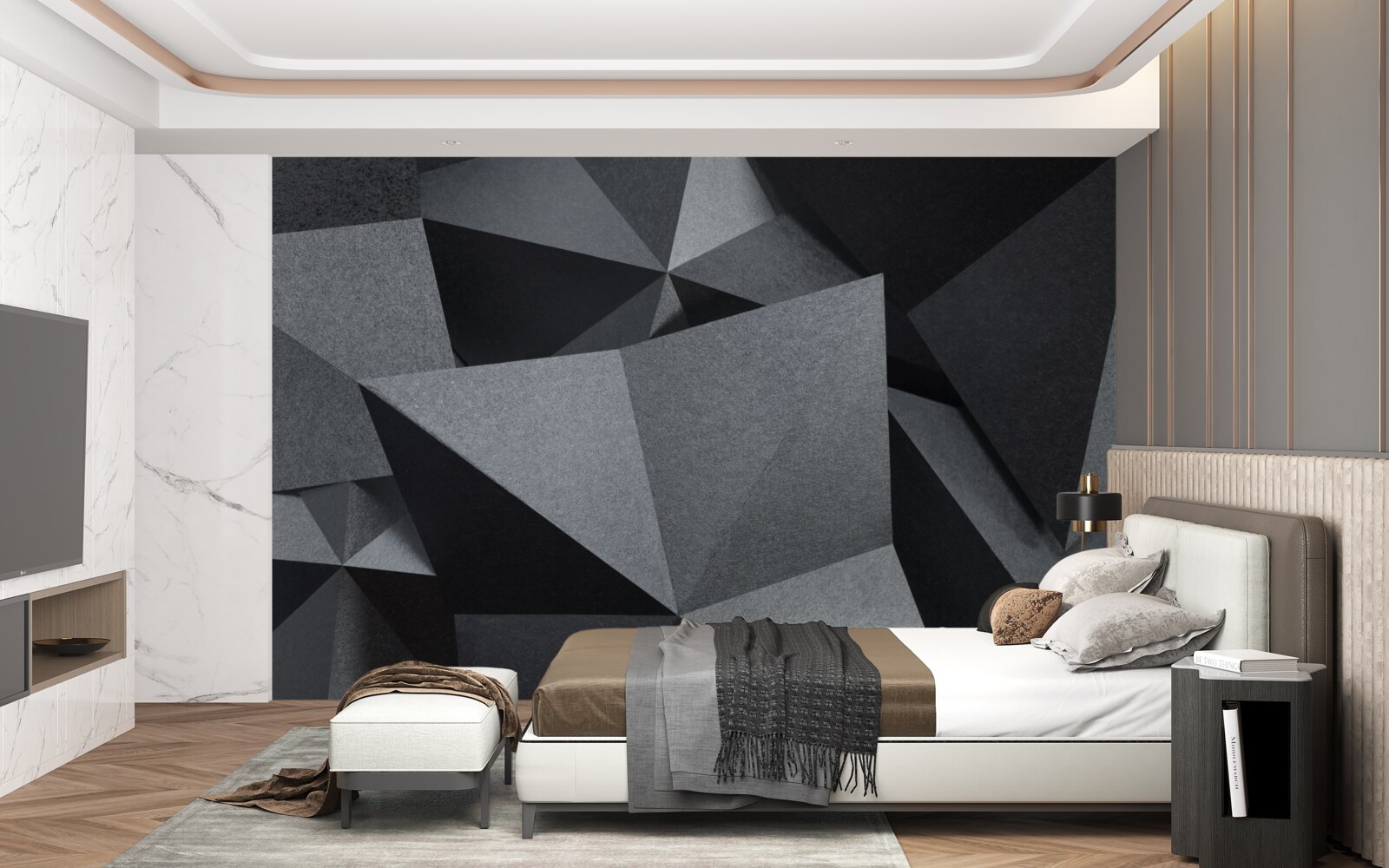 Fotobehang geometrische figuren op een donkere achtergrond