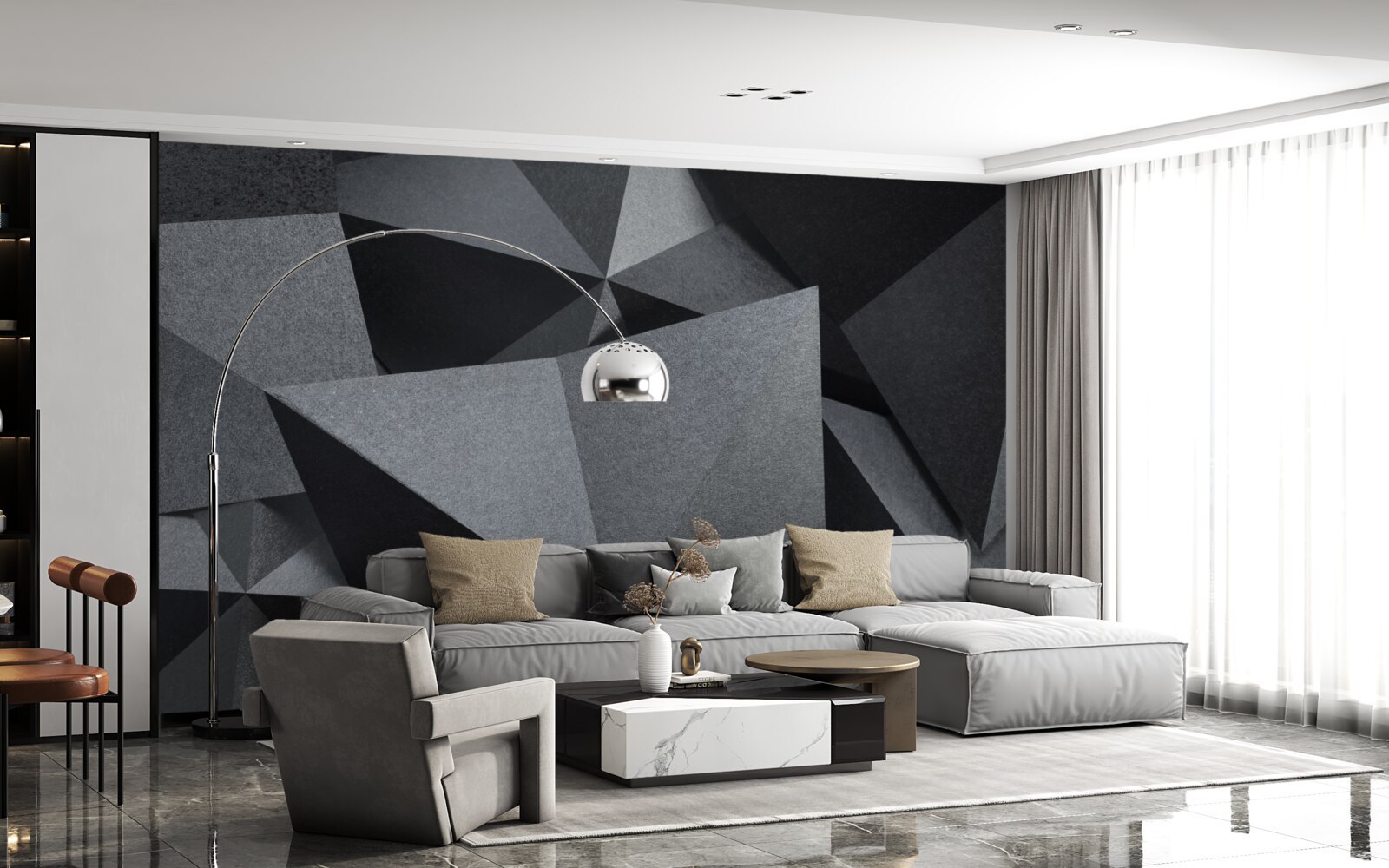 Fotobehang geometrische figuren op een donkere achtergrond