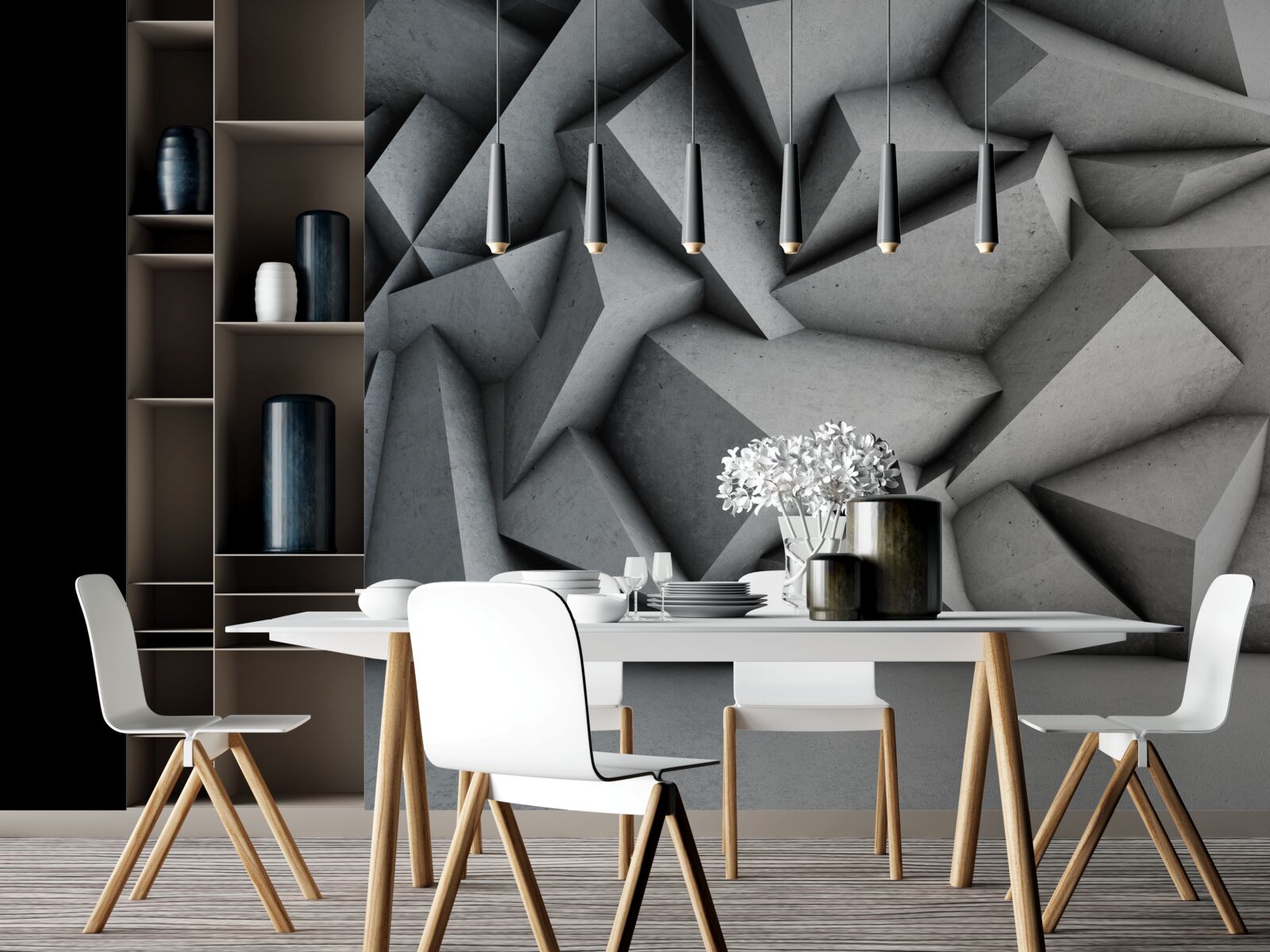 Fotobehang grote 3d figuren op grijze achtergrond