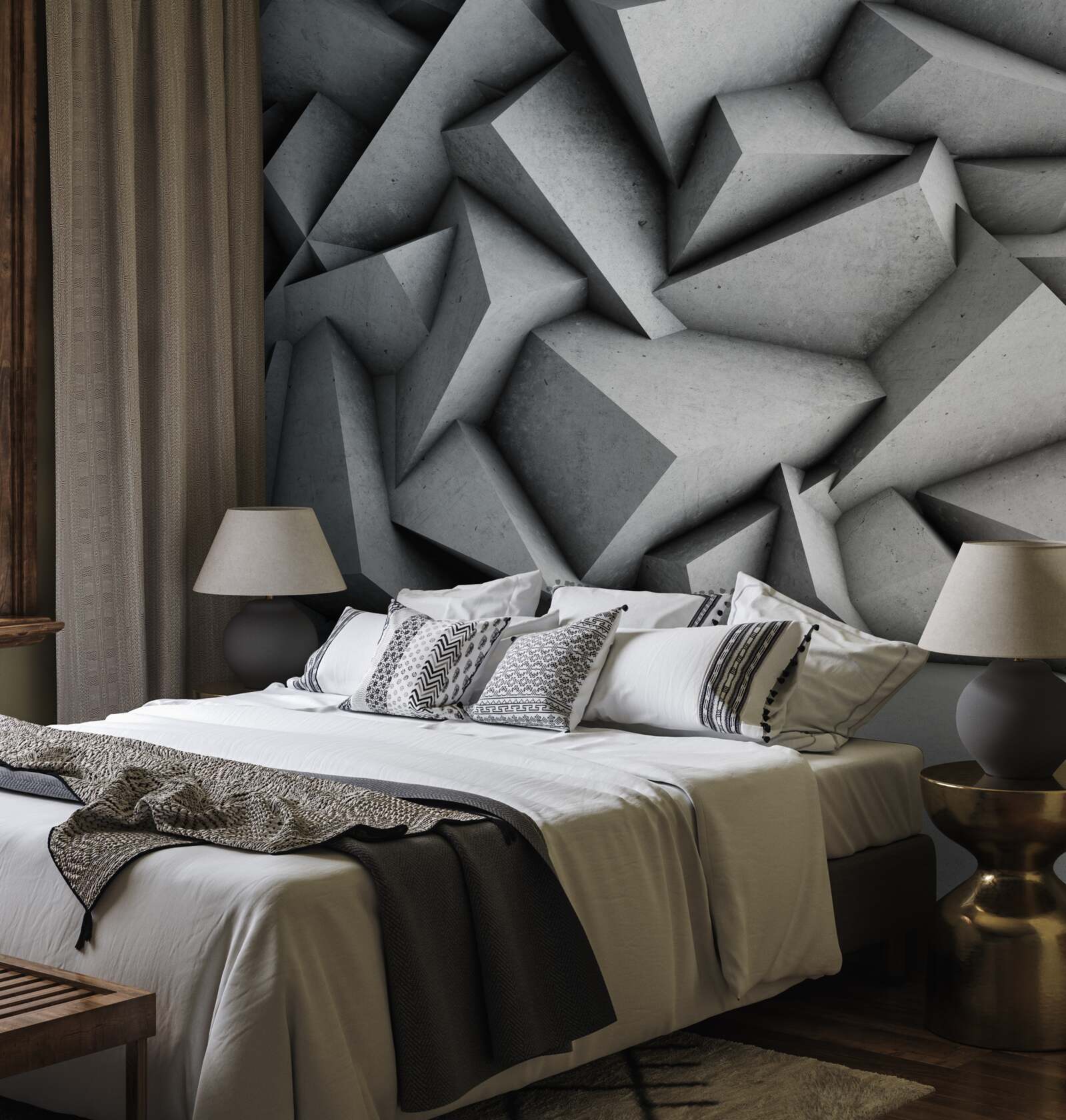 Fotobehang grote 3d figuren op grijze achtergrond