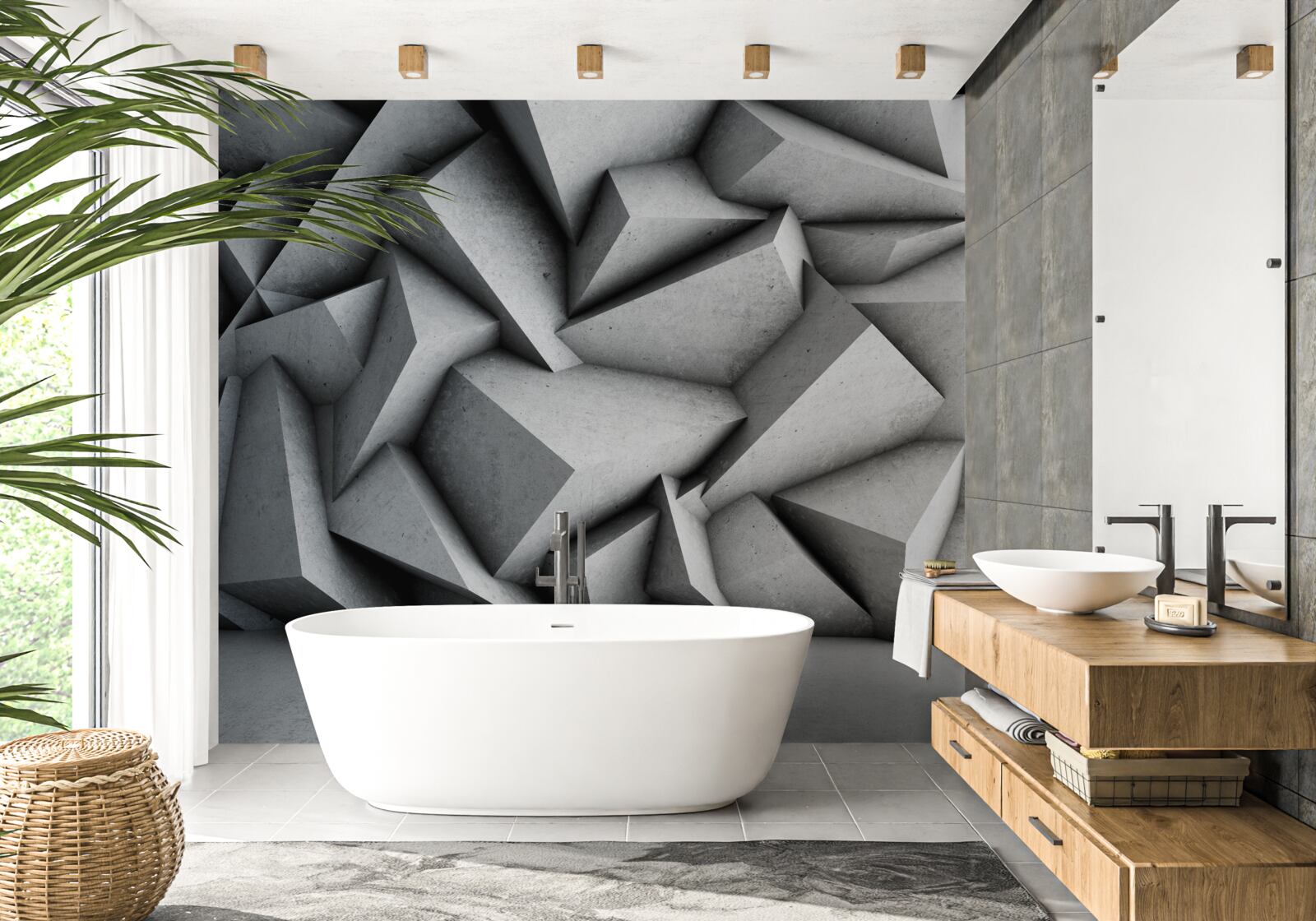 Fotobehang grote 3d figuren op grijze achtergrond