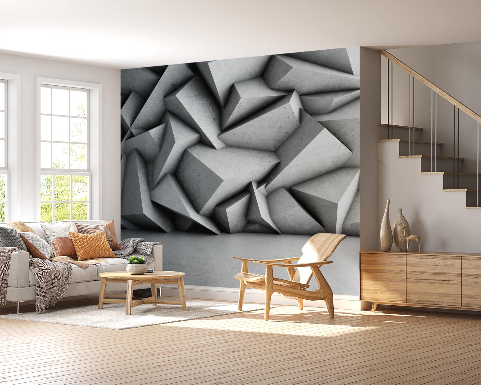 Fotobehang grote 3d figuren op grijze achtergrond