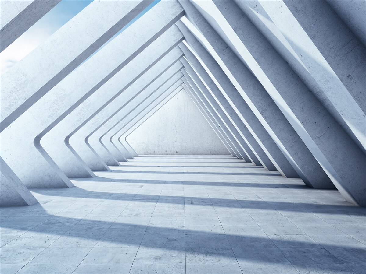 Fotobehang een tunnel van driehoekige bogen die zich uitstrekt tot in het oneindige