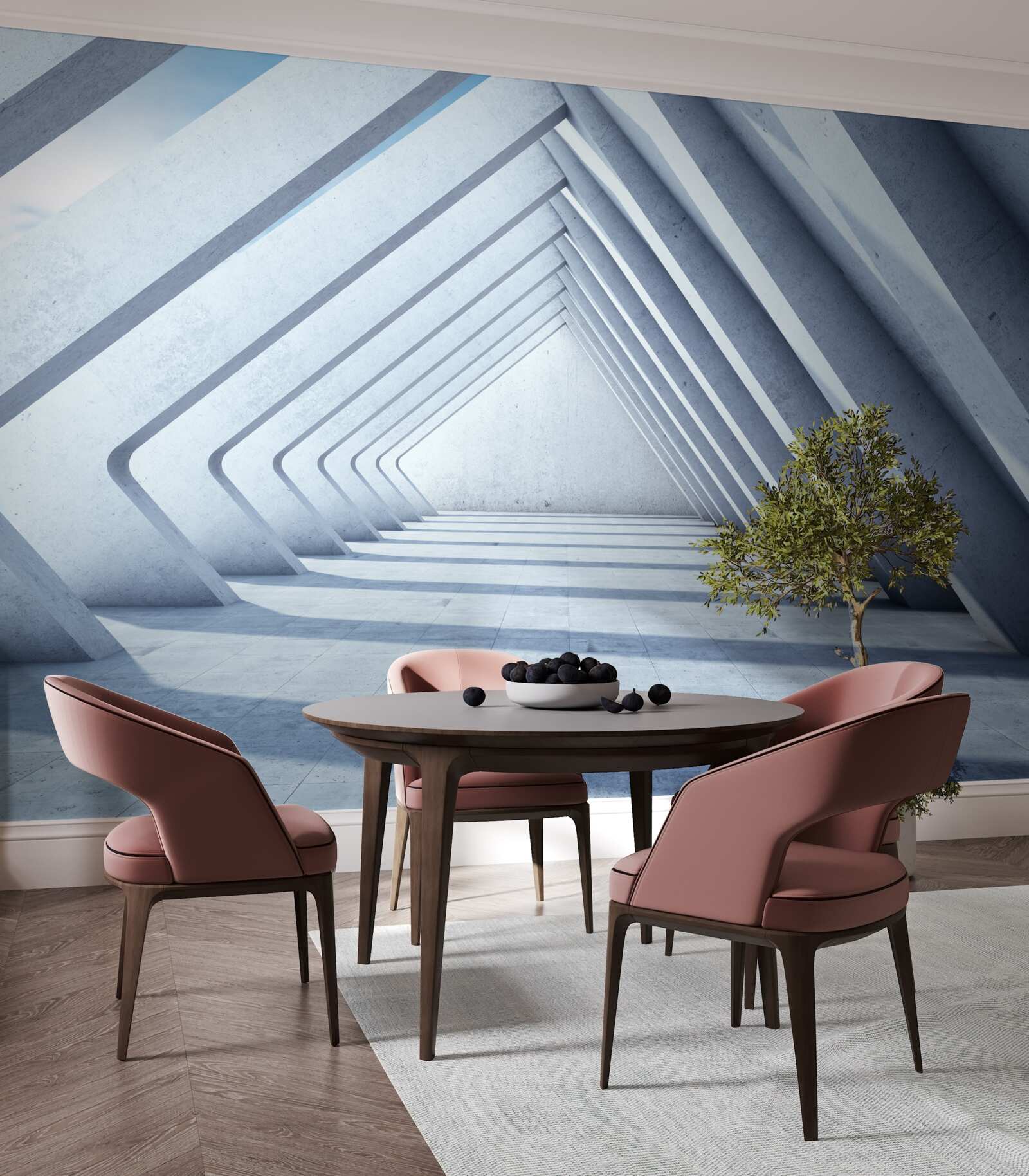 Fotobehang een tunnel van driehoekige bogen die zich uitstrekt tot in het oneindige