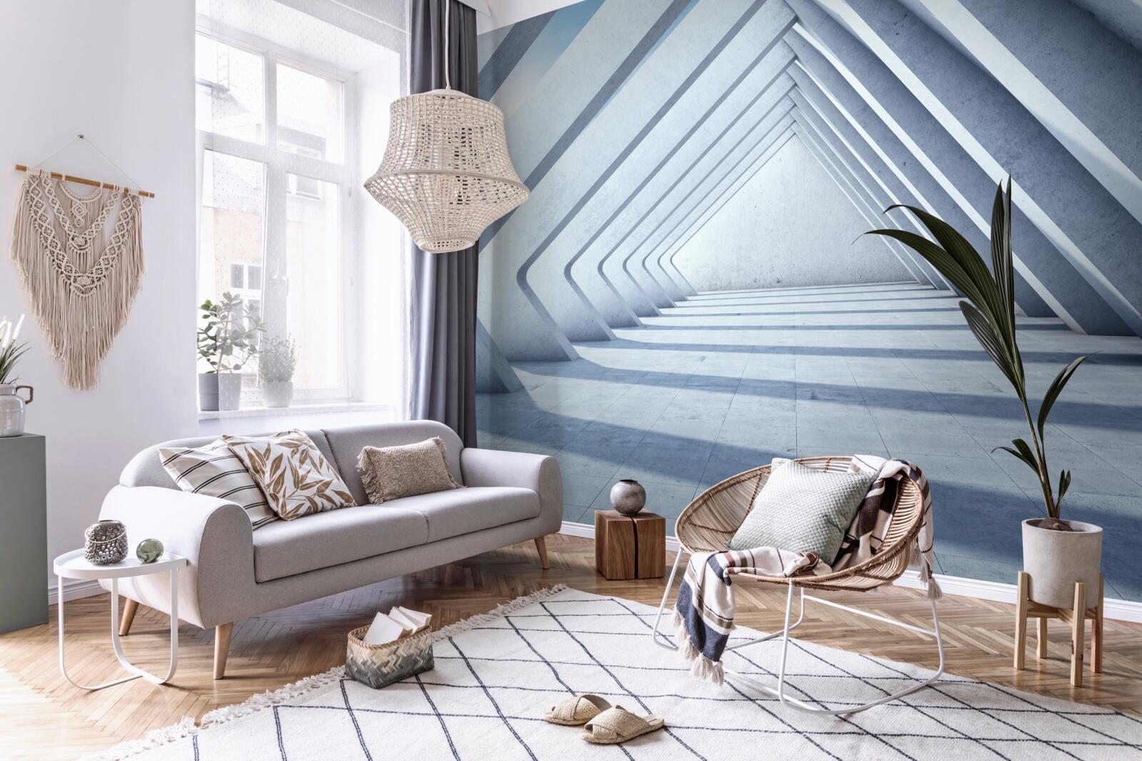 Fotobehang een tunnel van driehoekige bogen die zich uitstrekt tot in het oneindige