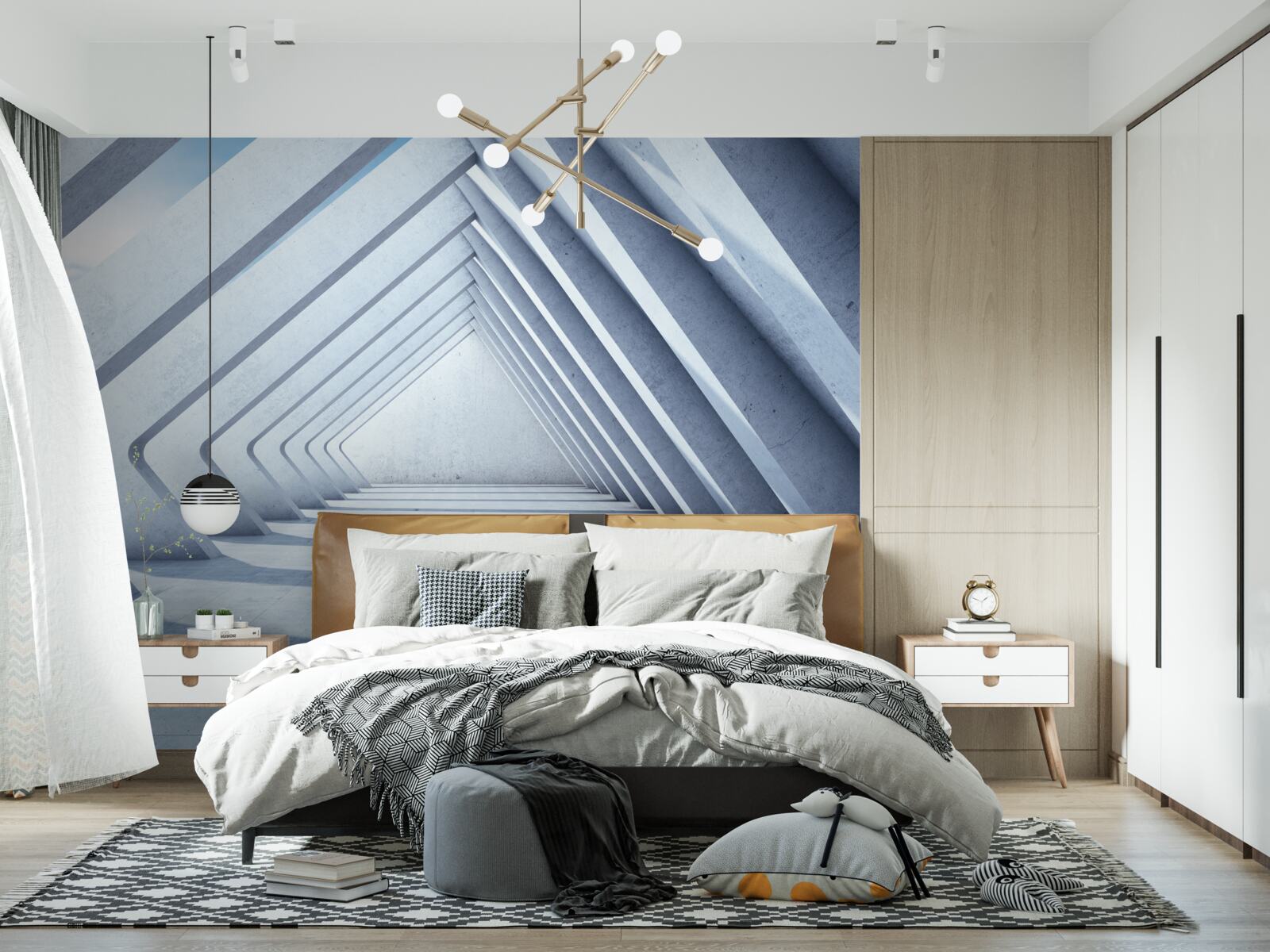 Fotobehang een tunnel van driehoekige bogen die zich uitstrekt tot in het oneindige