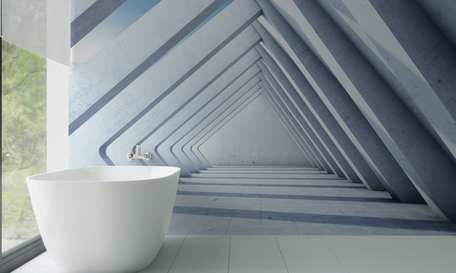 Fotobehang een tunnel van driehoekige bogen die zich uitstrekt tot in het oneindige