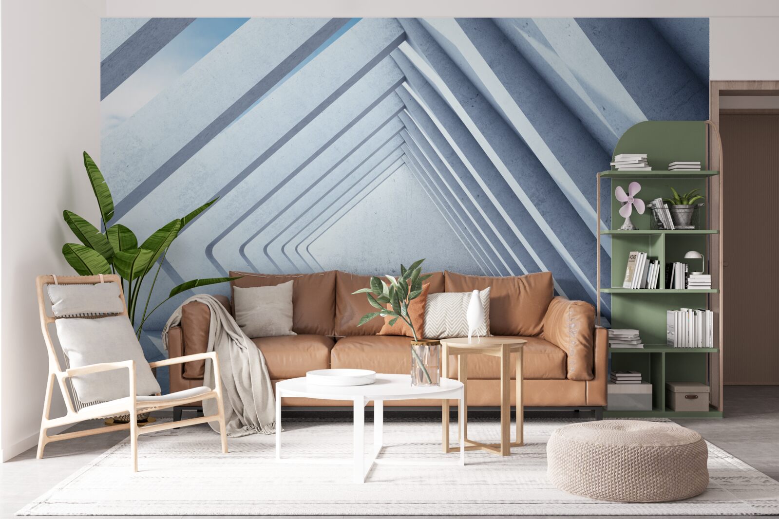 Fotobehang een tunnel van driehoekige bogen die zich uitstrekt tot in het oneindige