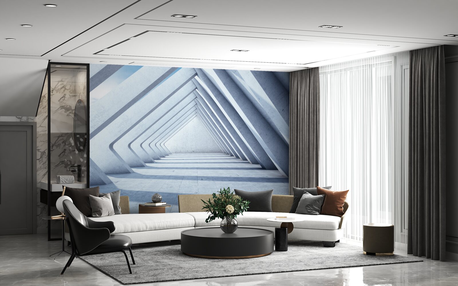 Fotobehang een tunnel van driehoekige bogen die zich uitstrekt tot in het oneindige