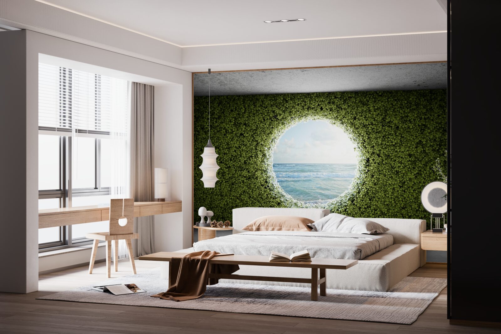 Fotobehang Muur van groene planten met een ronde opening